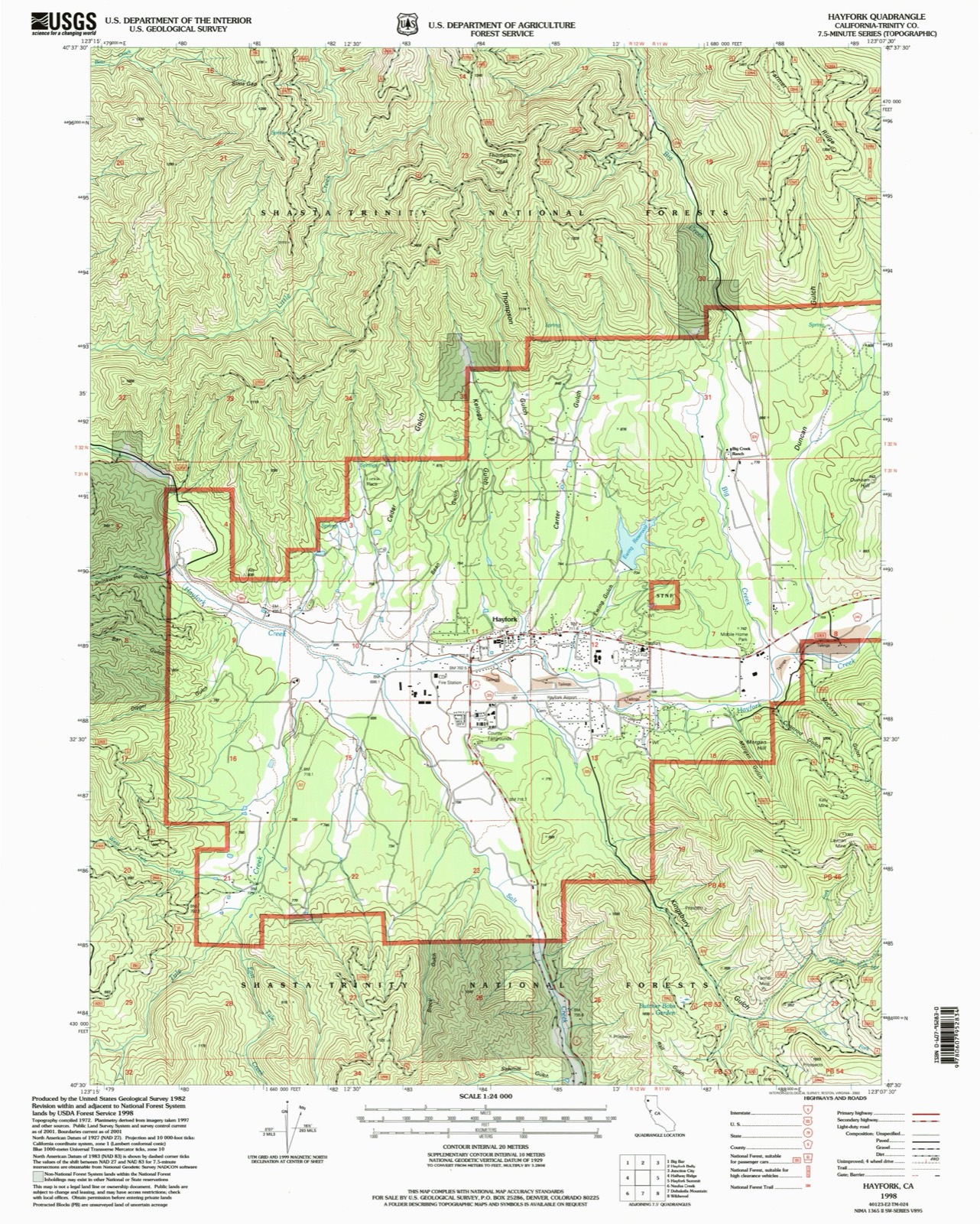Topographic sheet of Hayfork, surveyed 1998