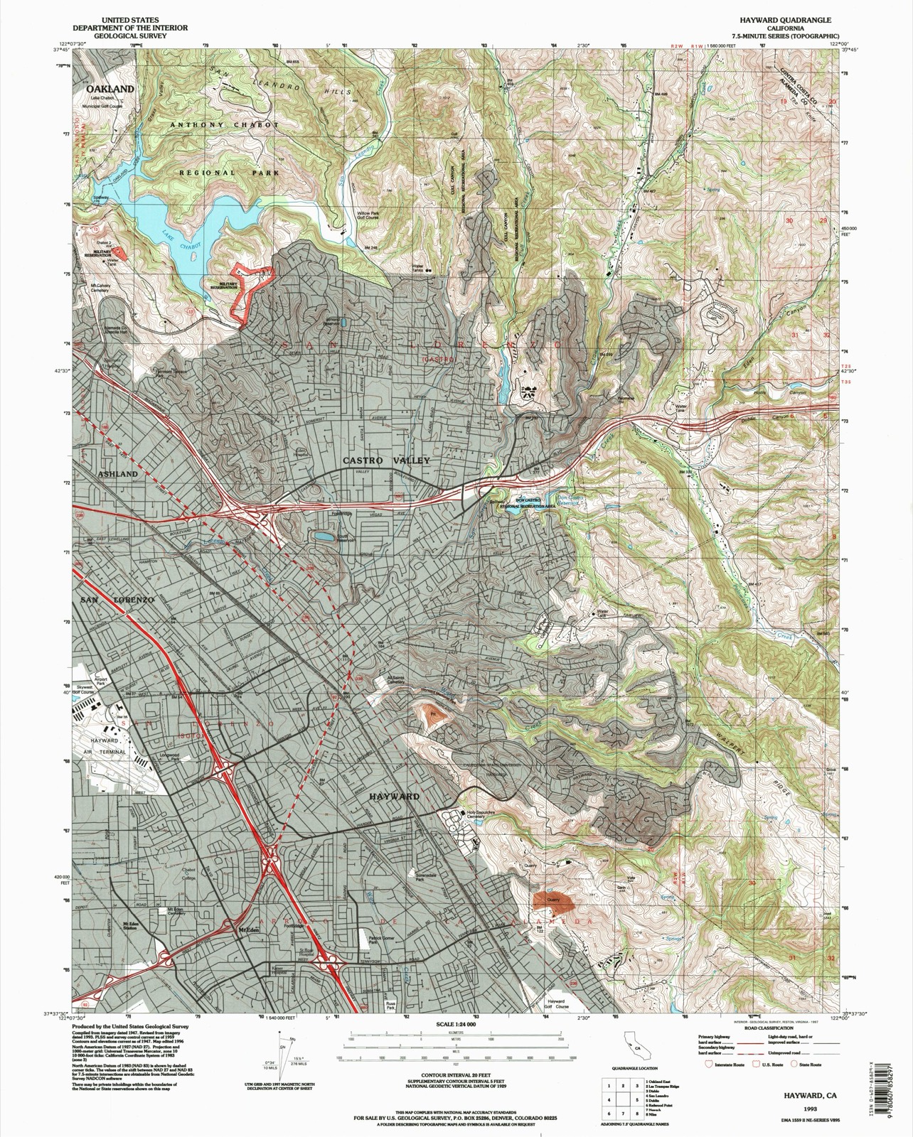 Topographic sheet of Hayward, surveyed 1993