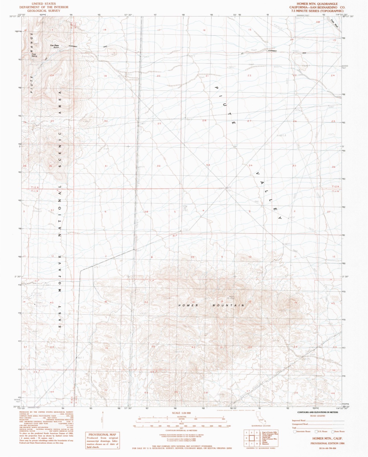 Topographic sheet of Fort Piute (historical), surveyed 1984
