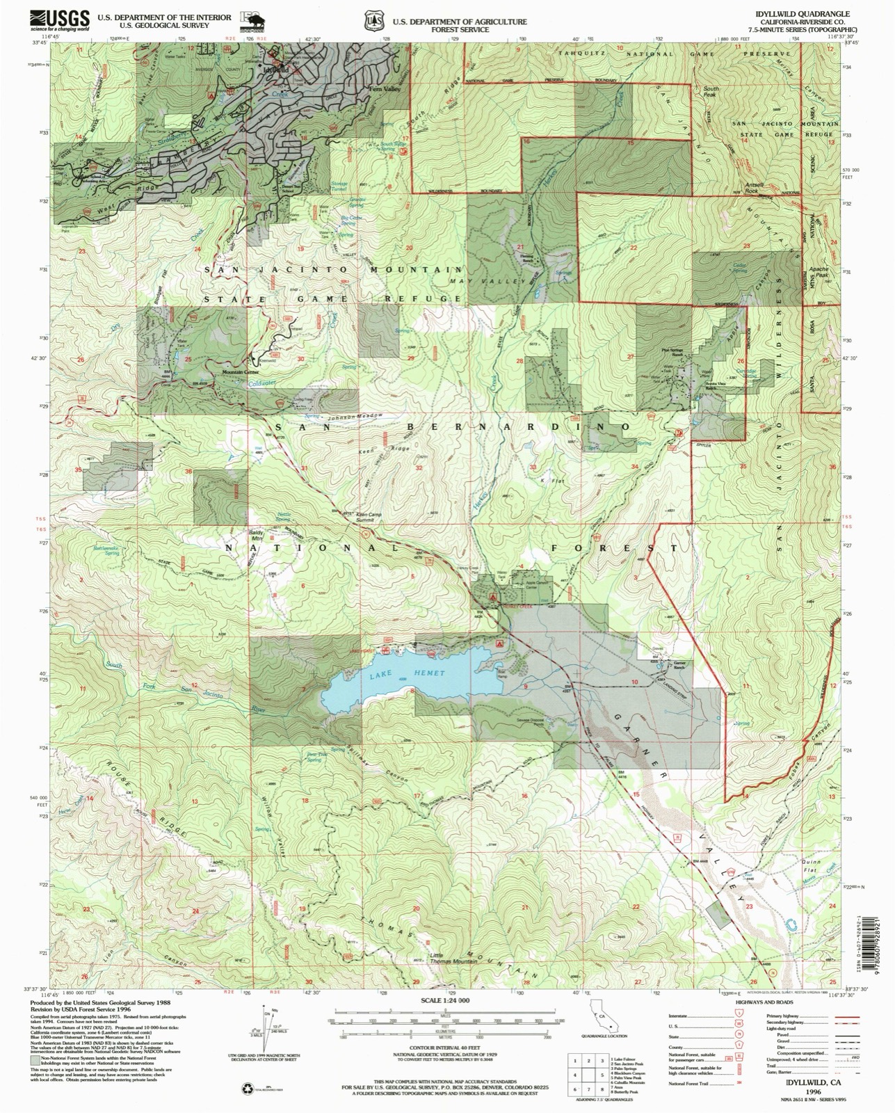 Topographic sheet of Mountain Center, surveyed 1996