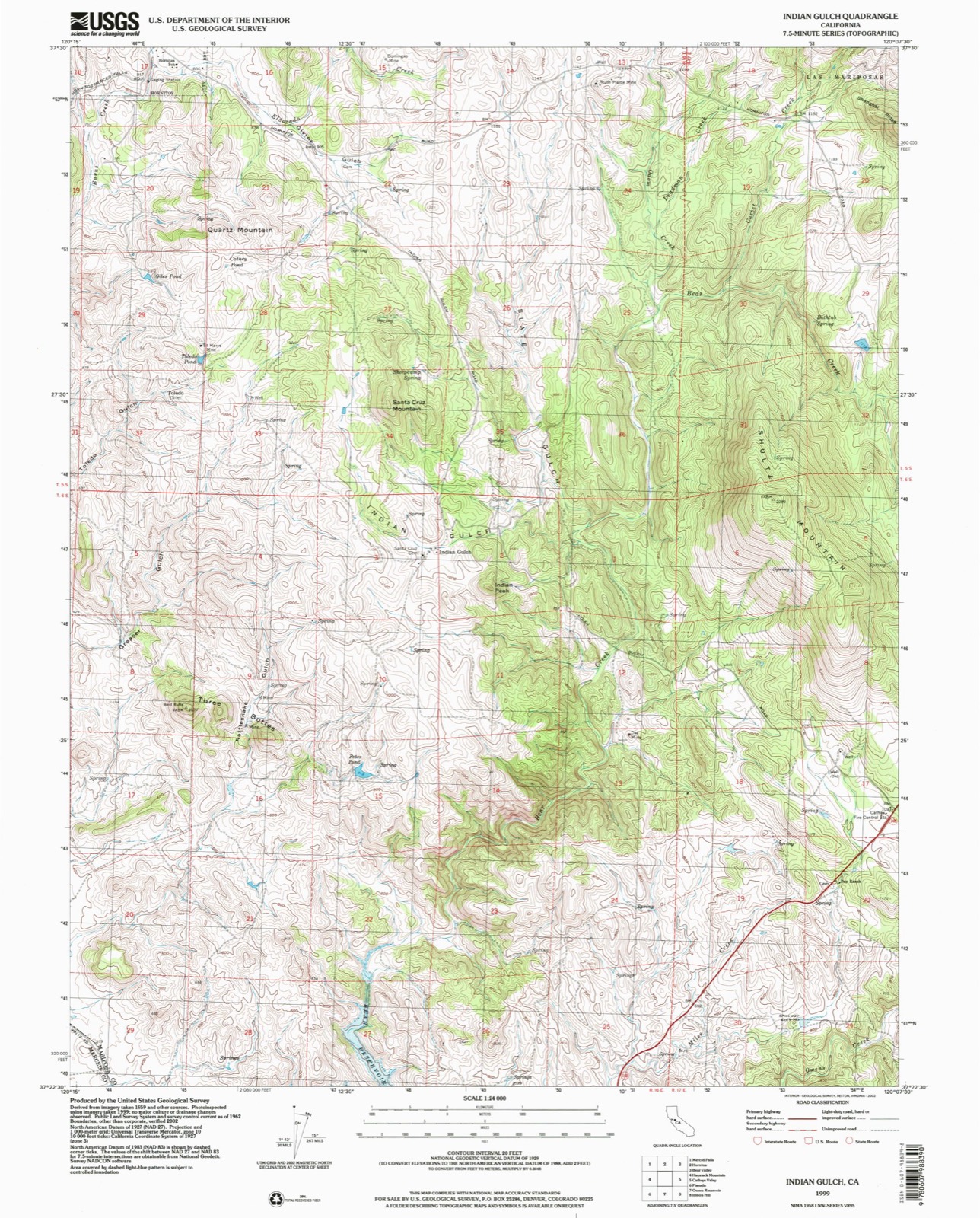 Topographic sheet of Indian Gulch, surveyed 1999