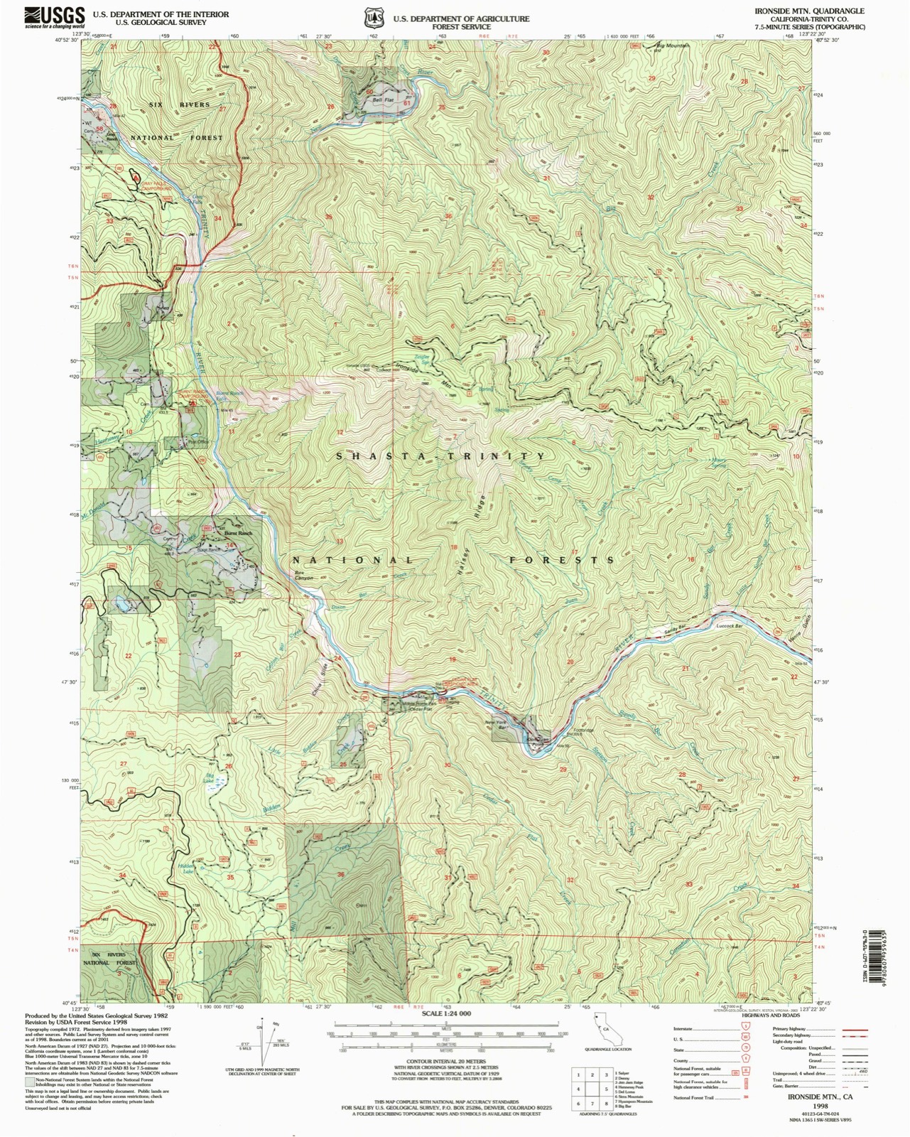 Topographic sheet of Burnt Ranch, surveyed 1998