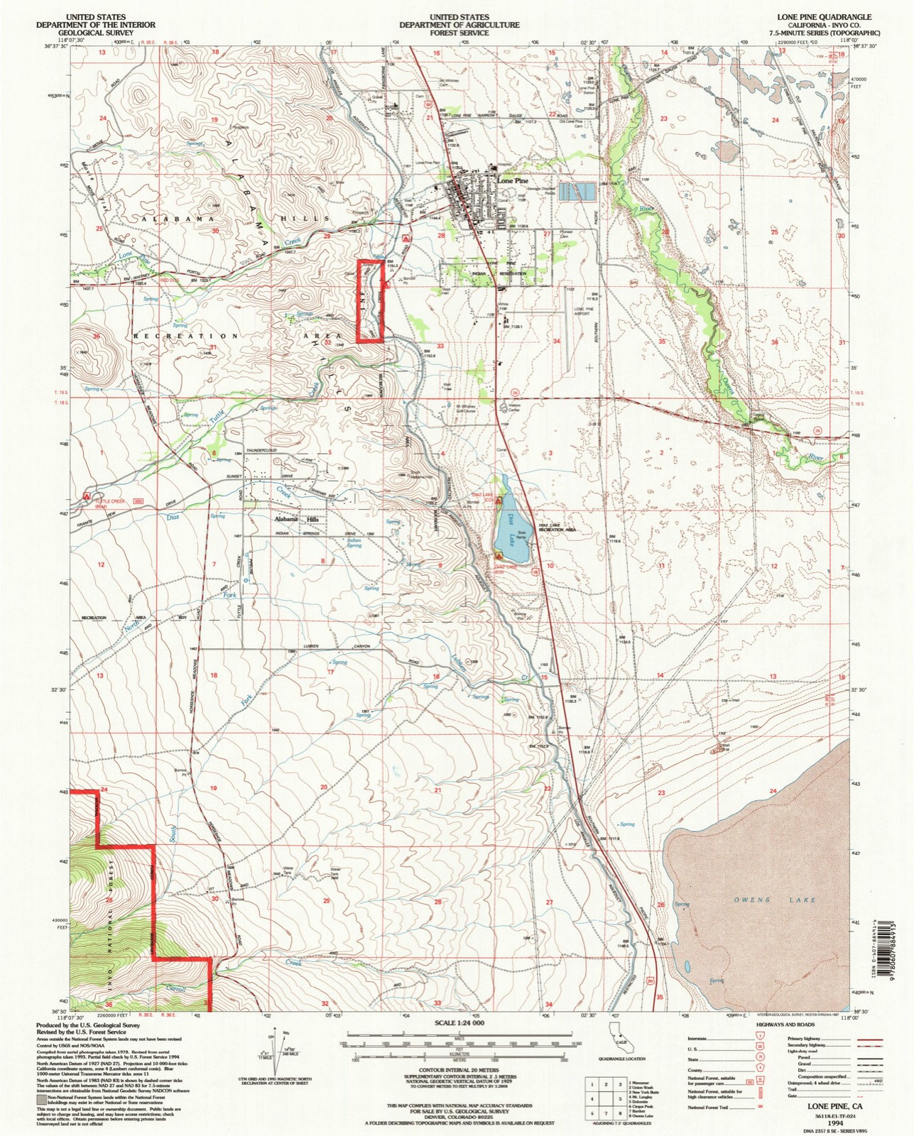 Topographic sheet of Alabama Hills, surveyed 1994