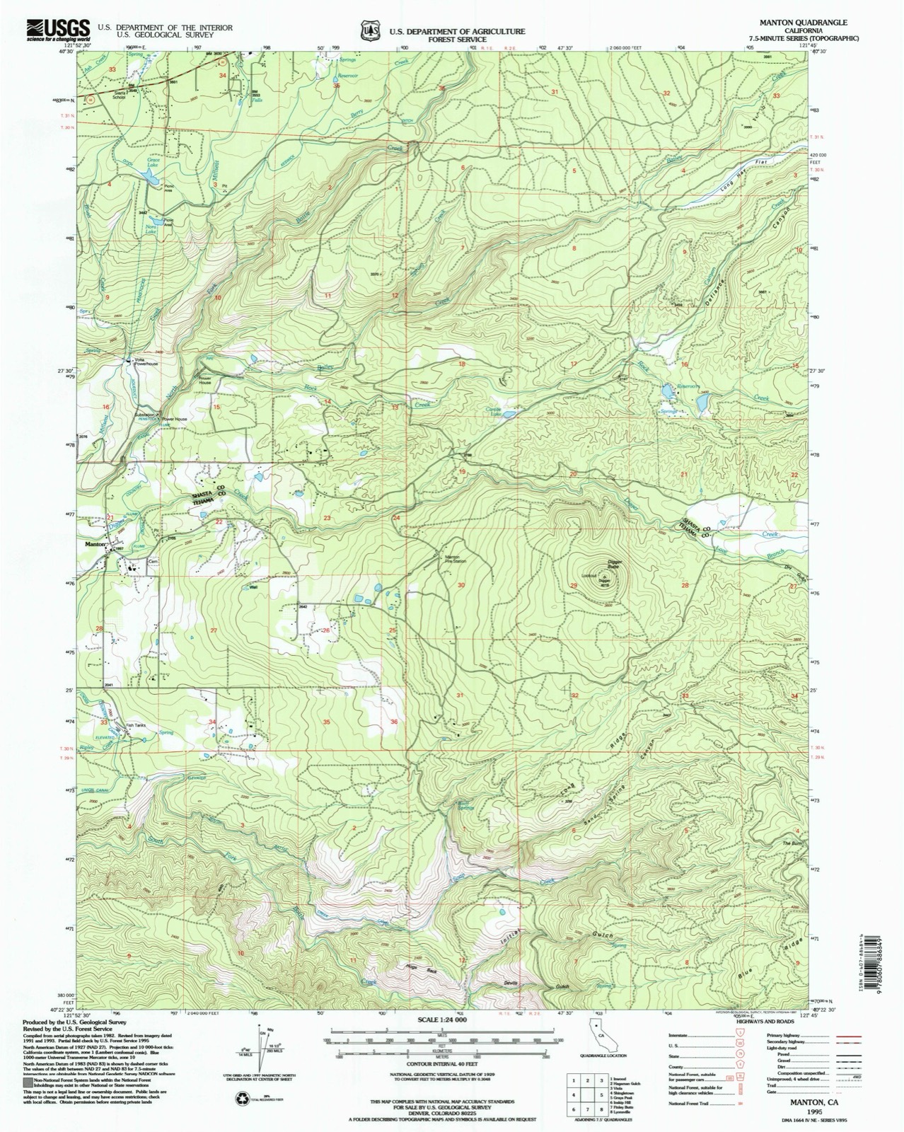 Topographic sheet of Manton, surveyed 1995
