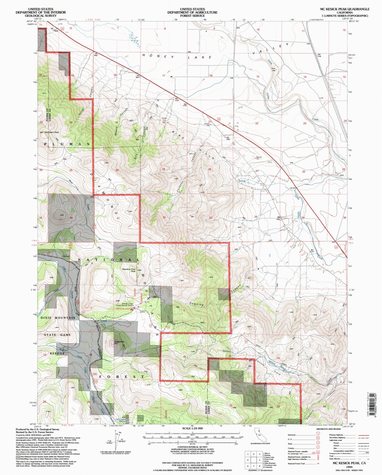 Topographic sheet of Herlong Junction, surveyed 1994