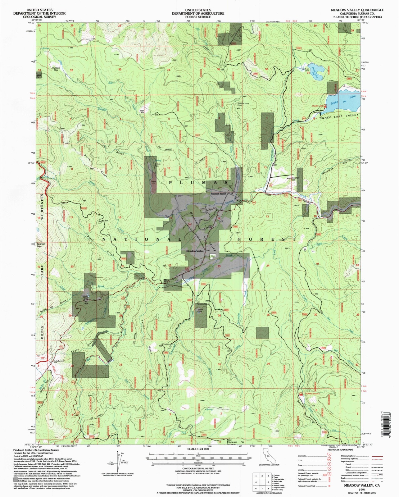 Topographic sheet of Meadow Valley, surveyed 1994