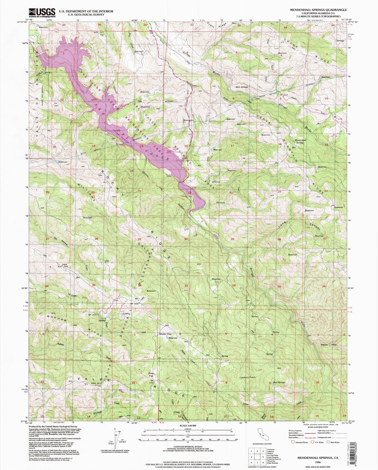 Topographic sheet of Mendenhall Springs, surveyed 1996