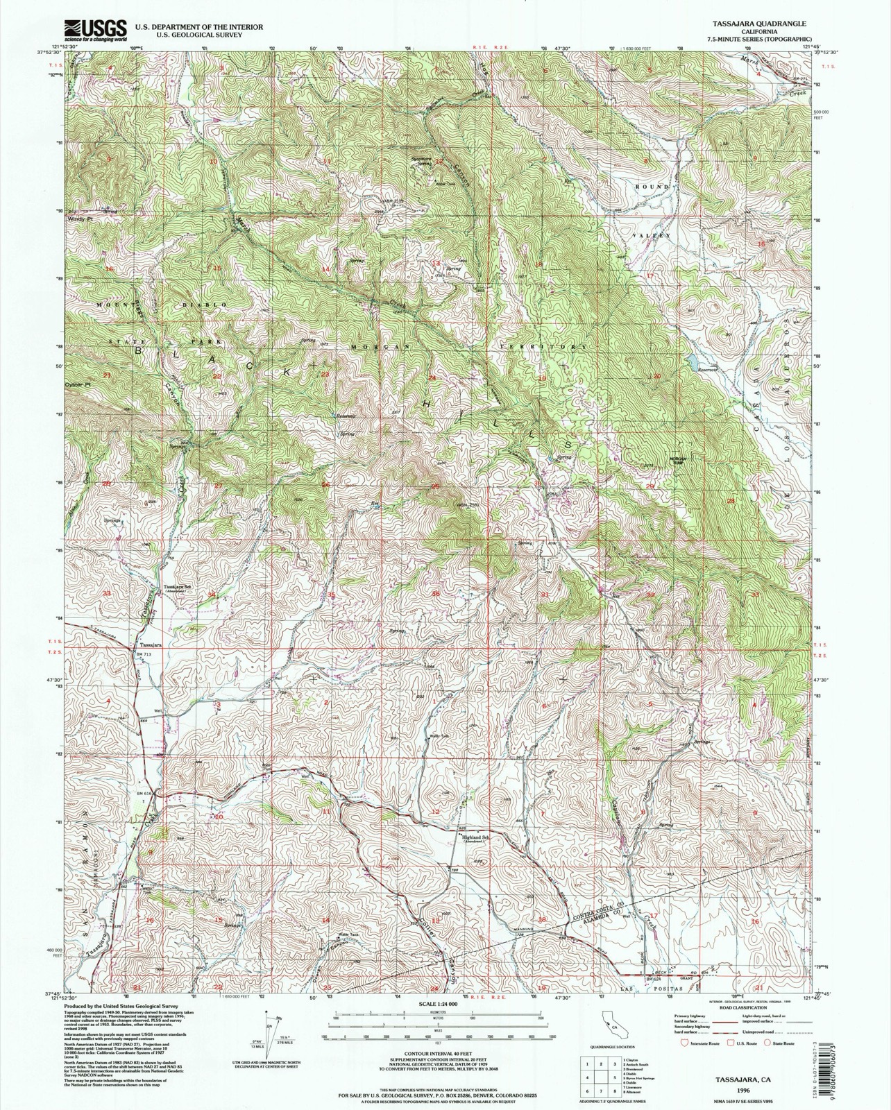 Topographic sheet of Tassajara, surveyed 1996