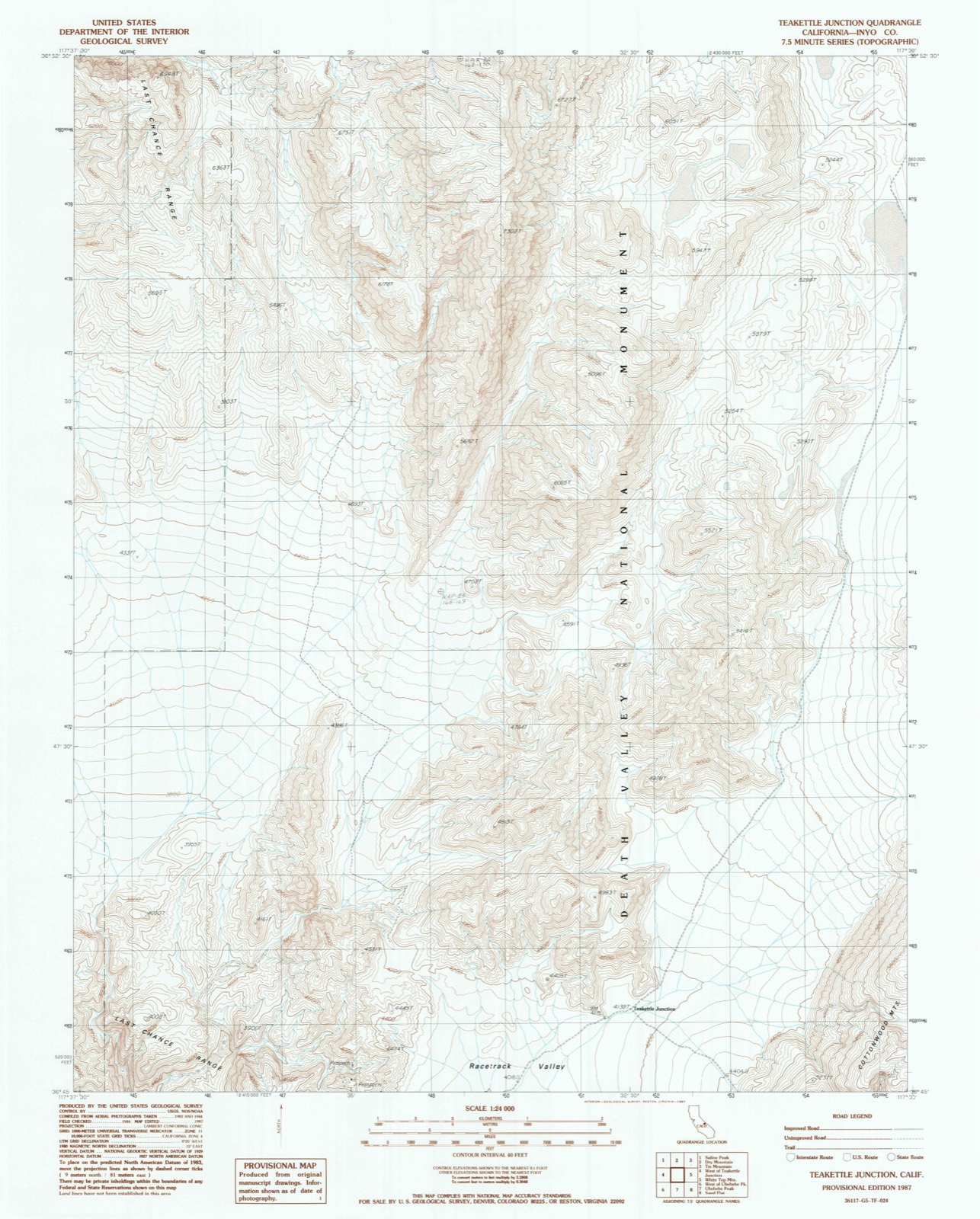 Topographic sheet of Teakettle Junction, surveyed 1987