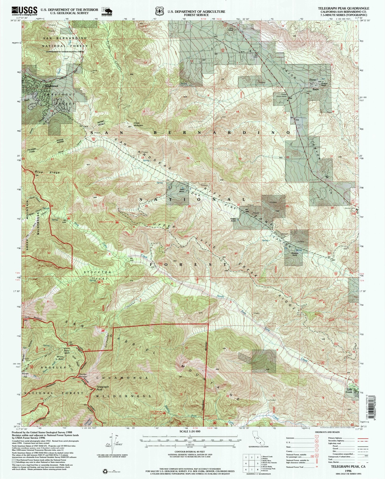 Topographic sheet of Lytle Creek, surveyed 1996