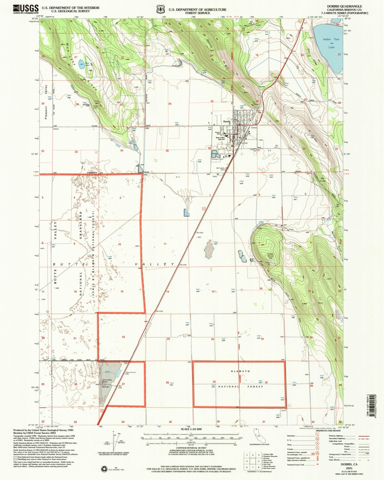 Topographic sheet of Dorris, surveyed 2001