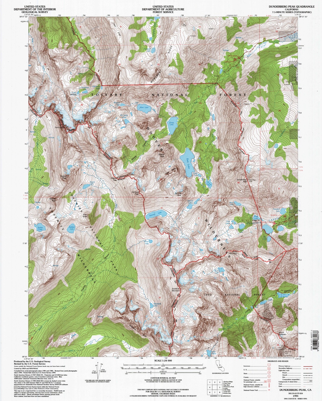 Topographic sheet of Dunderberg Mill, surveyed 1994