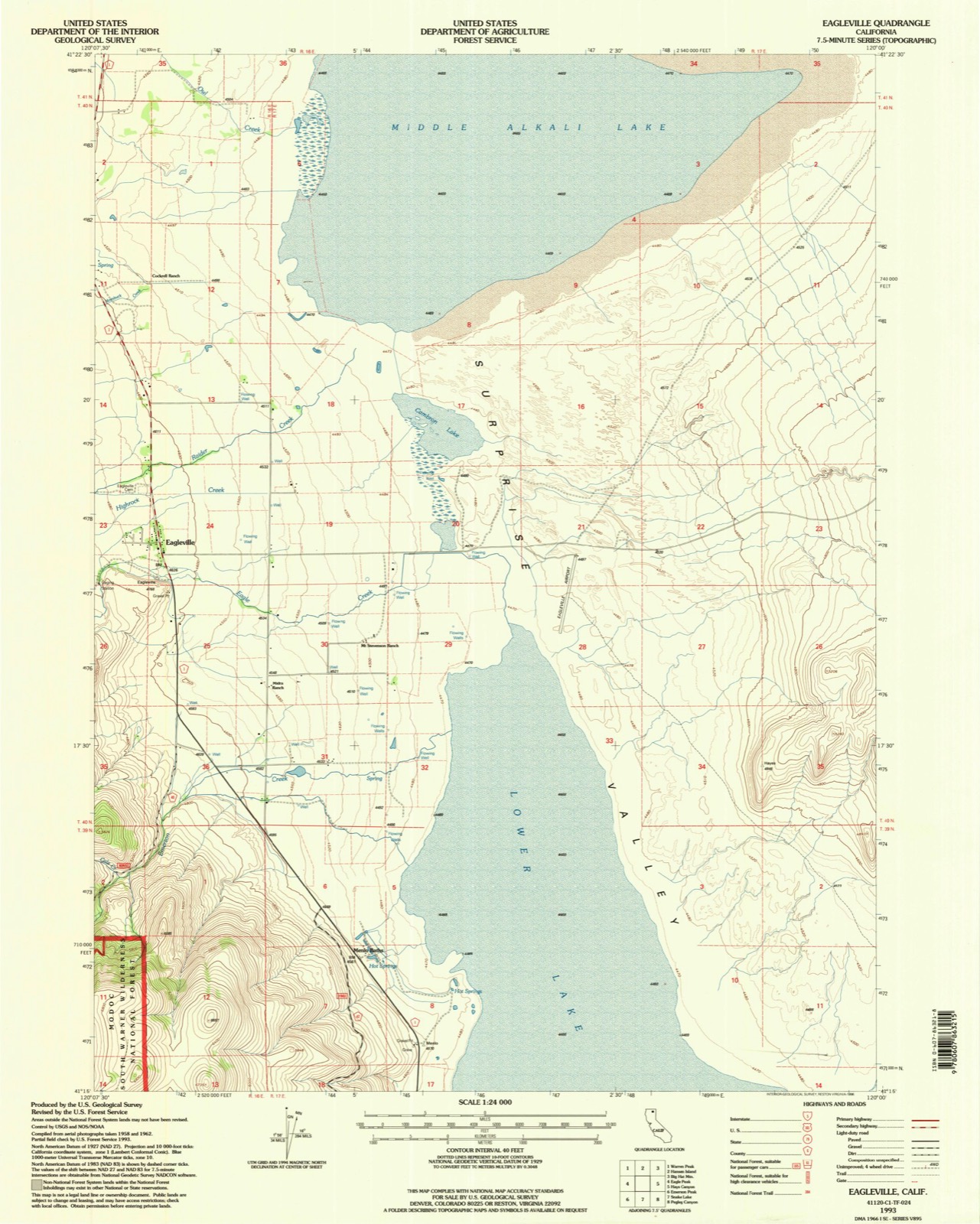 Topographic sheet of Eagleville, surveyed 1993