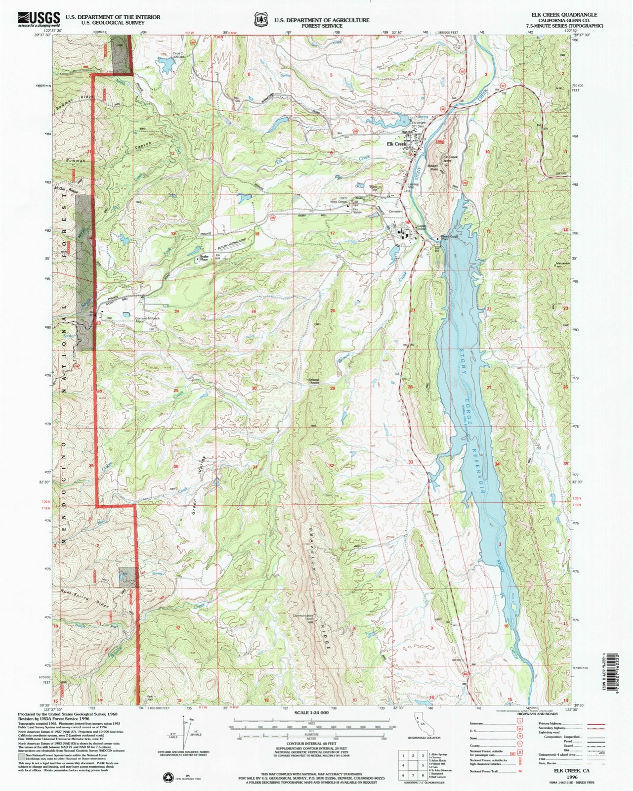 Topographic sheet of Elk Creek, surveyed 1996