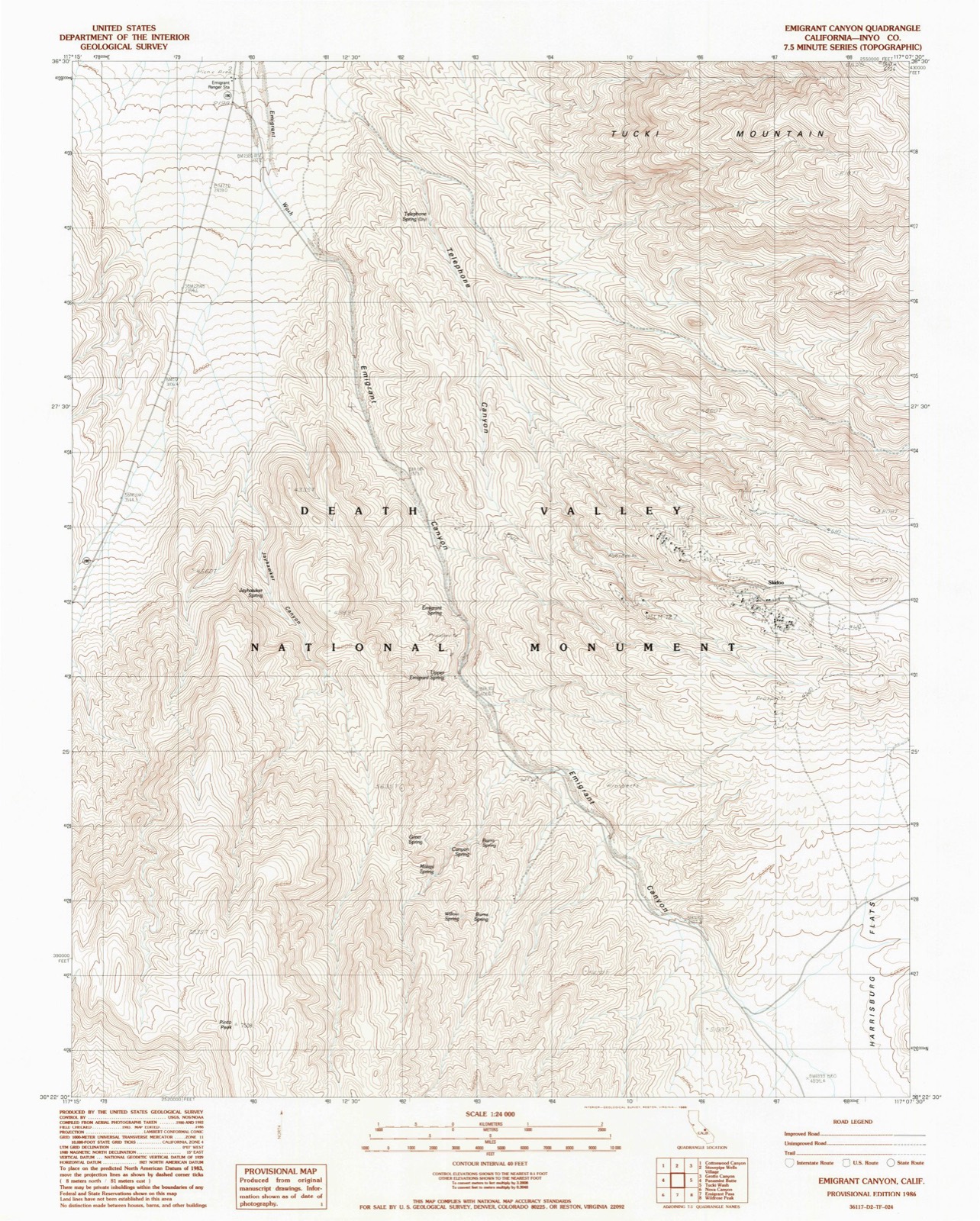 Topographic sheet covering Skidoo, surveyed 1986