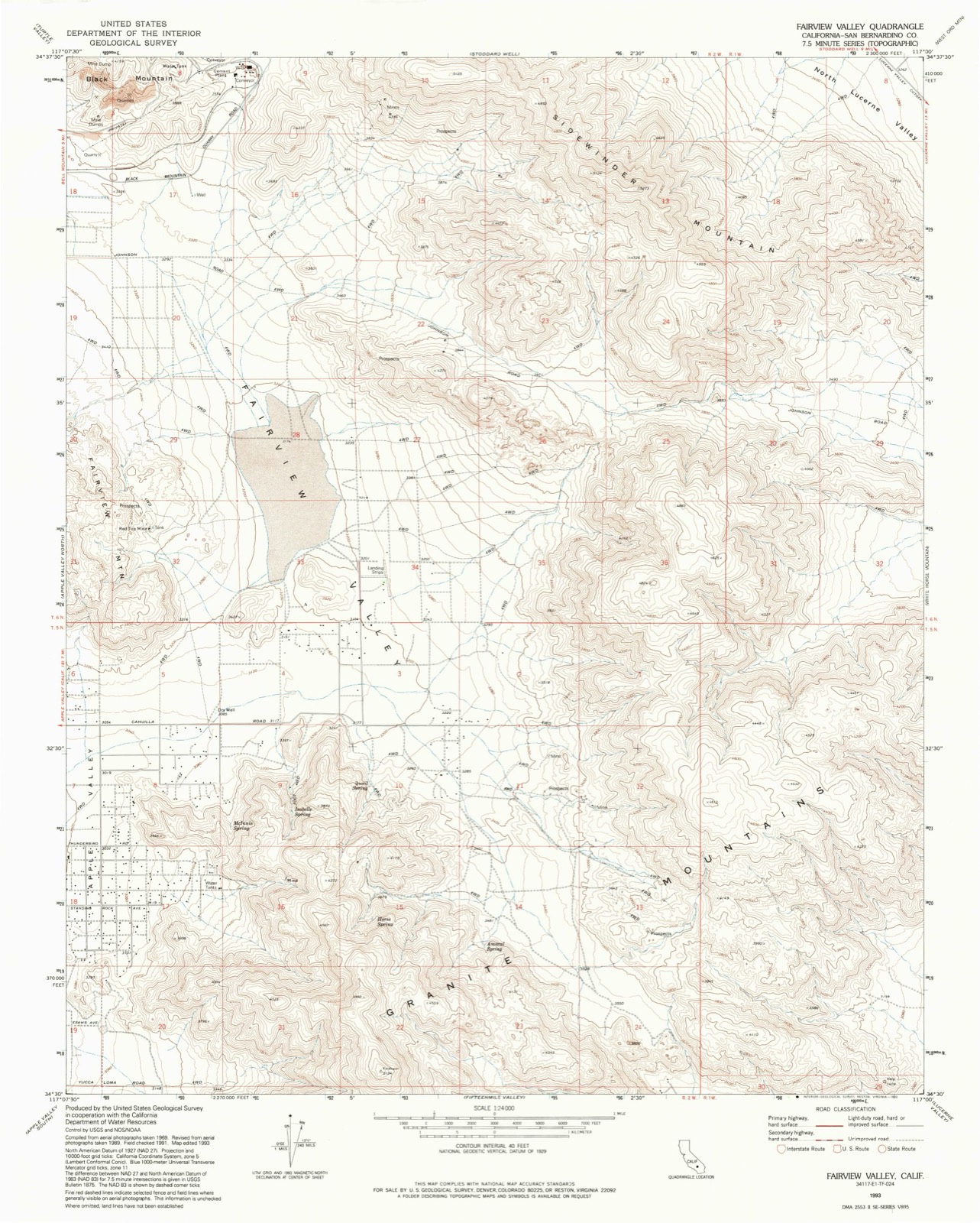 Topographic sheet of Thunderbird Ranches, surveyed 1993