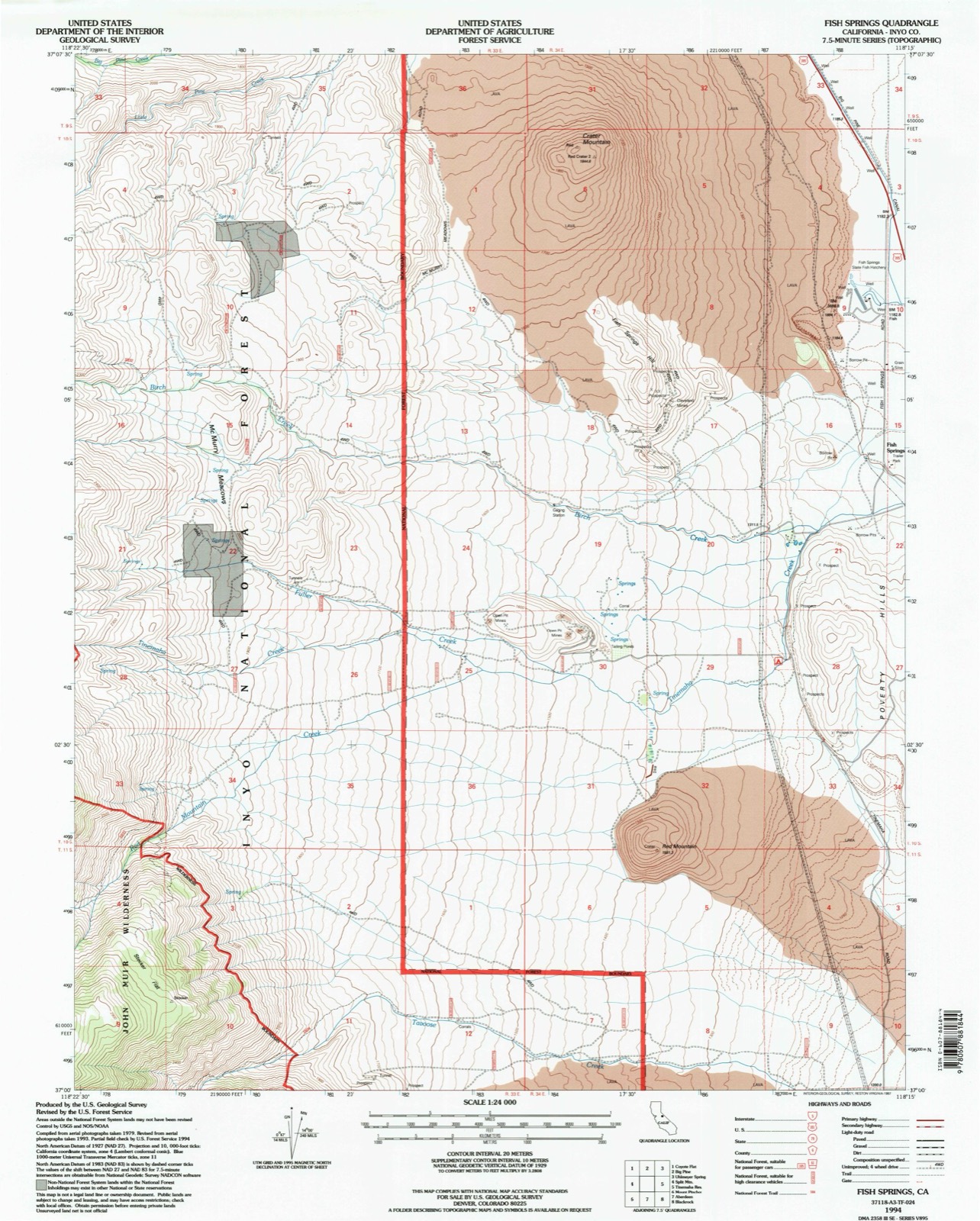 Topographic sheet of Fish Springs, surveyed 1994