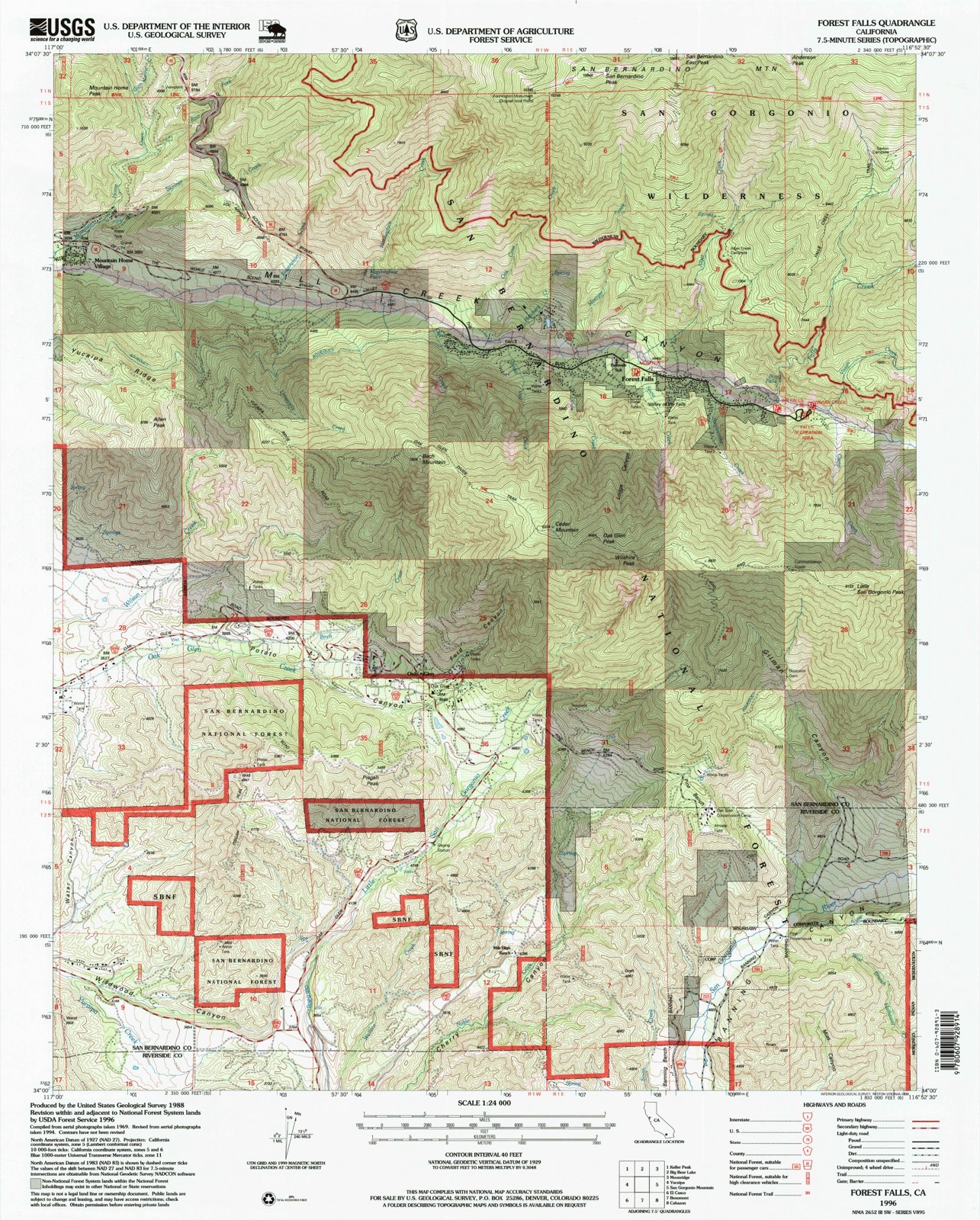Topographic sheet of Forest Falls, surveyed 1996