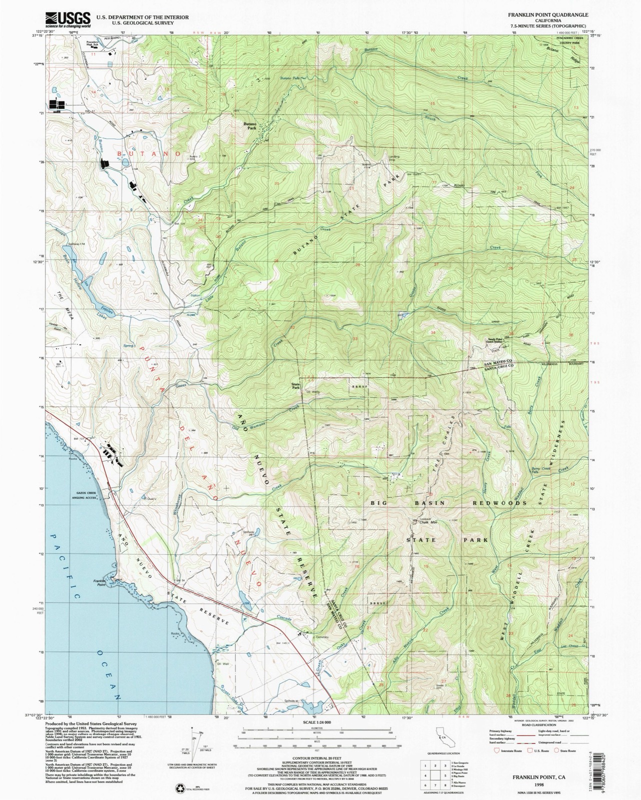 Topographic sheet covering Green Oaks Ranch House, surveyed 1998