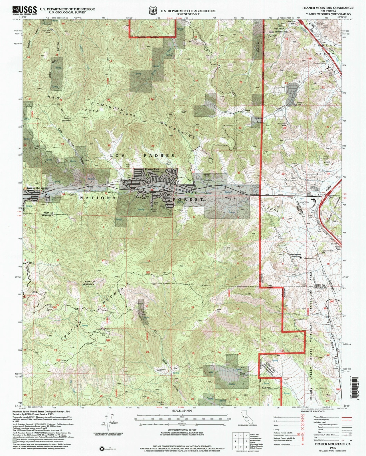 Topographic sheet of Frazier Park, surveyed 1995