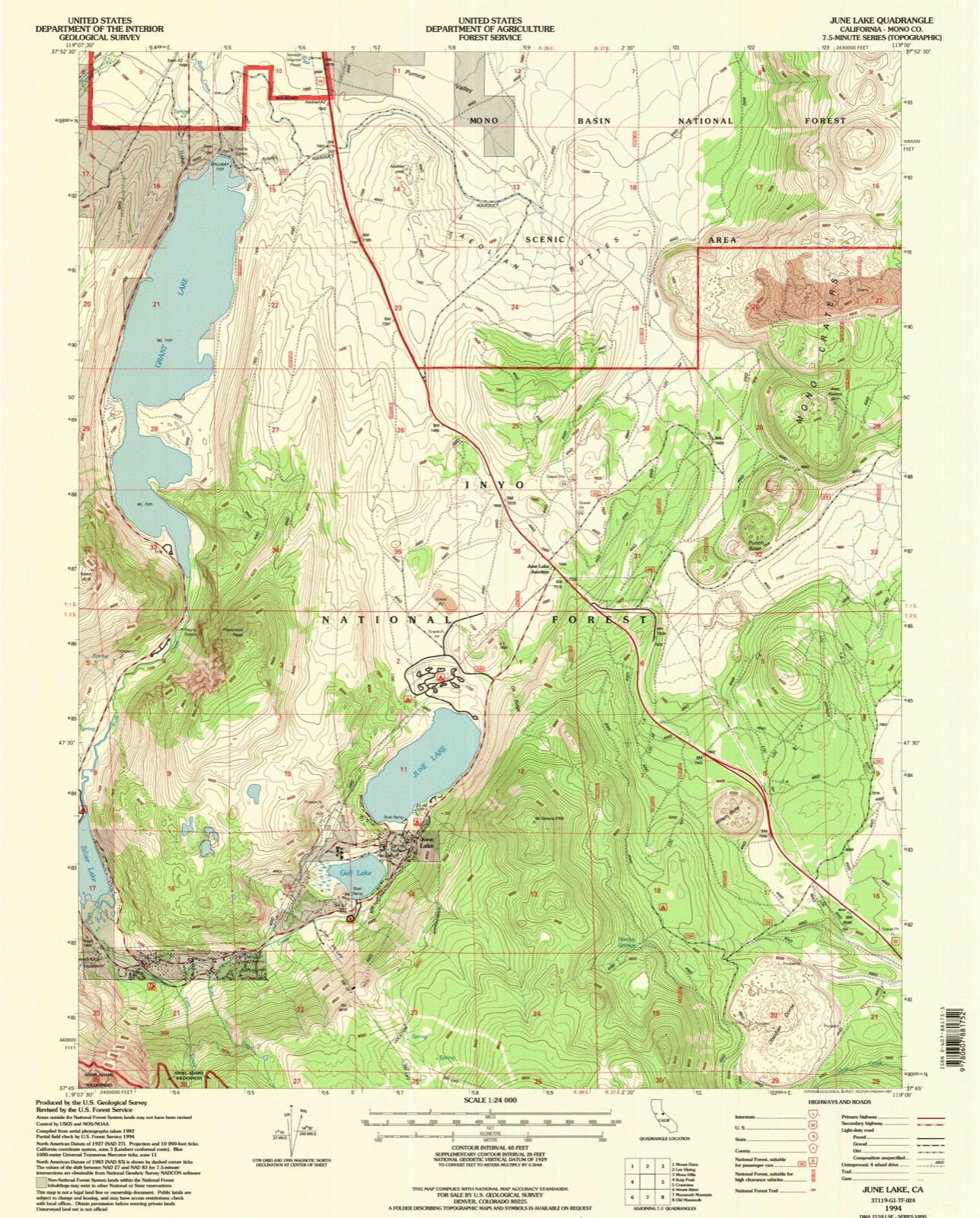 Topographic sheet of June Lake Junction, surveyed 1994