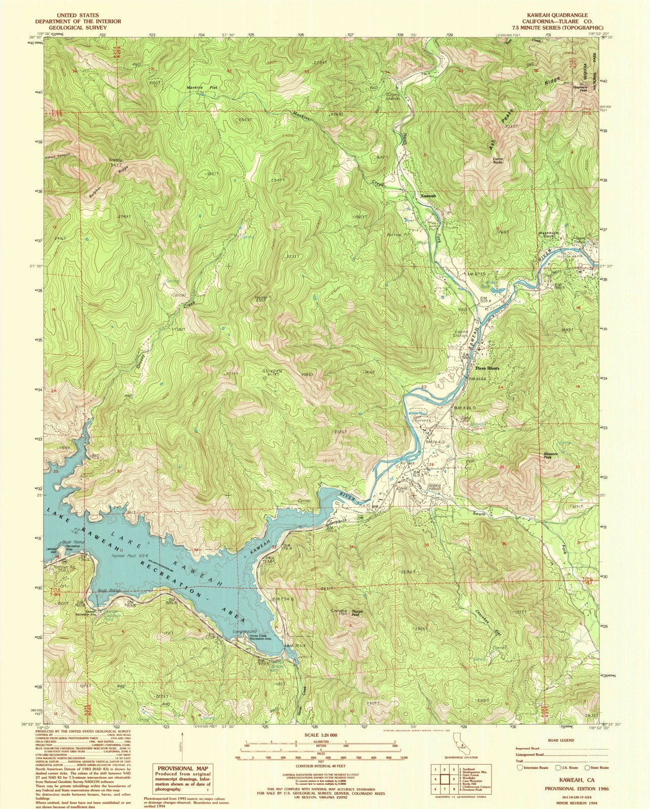Topographic sheet of Kaweah, surveyed 1986