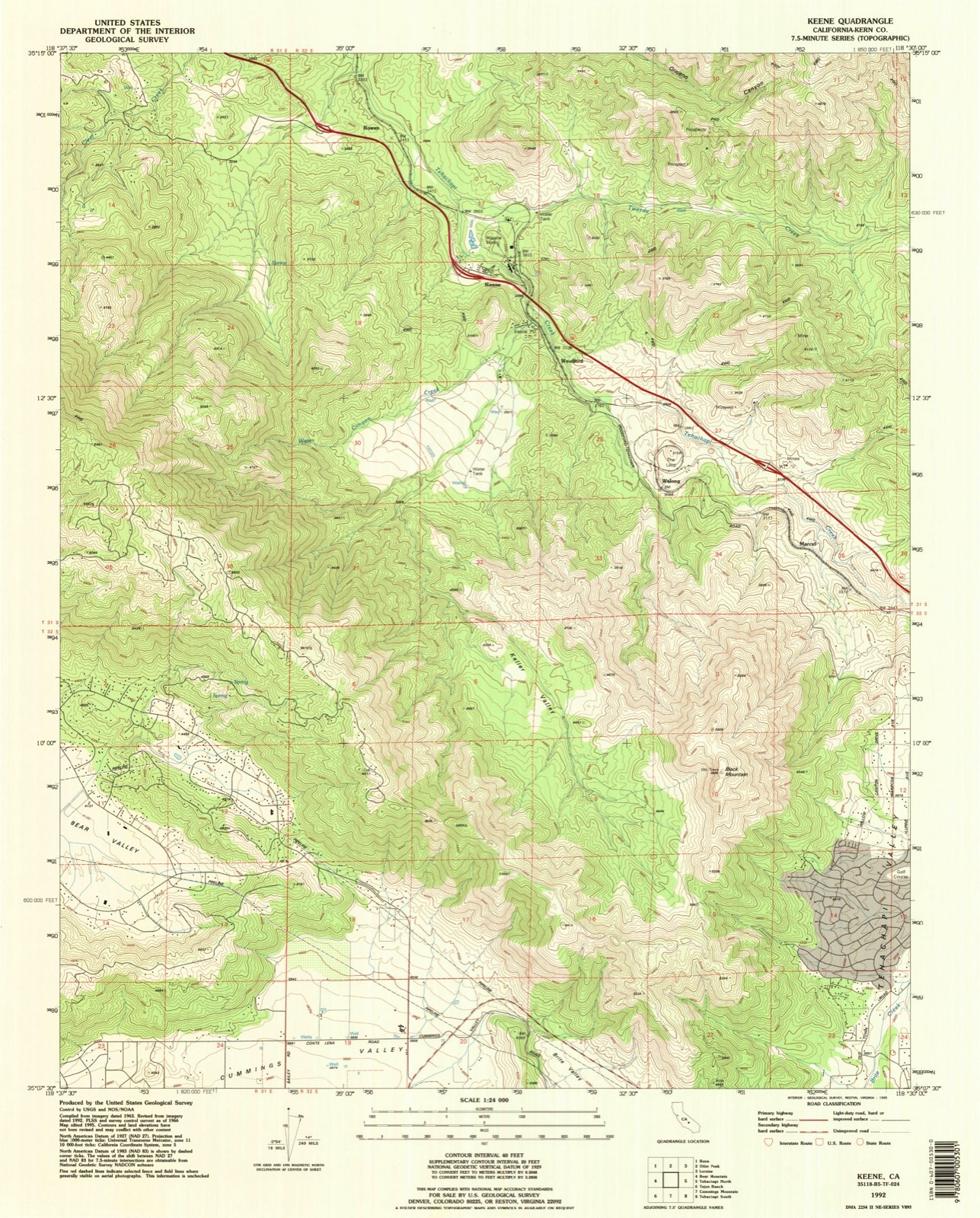 Topographic sheet of Rowen, surveyed 1992