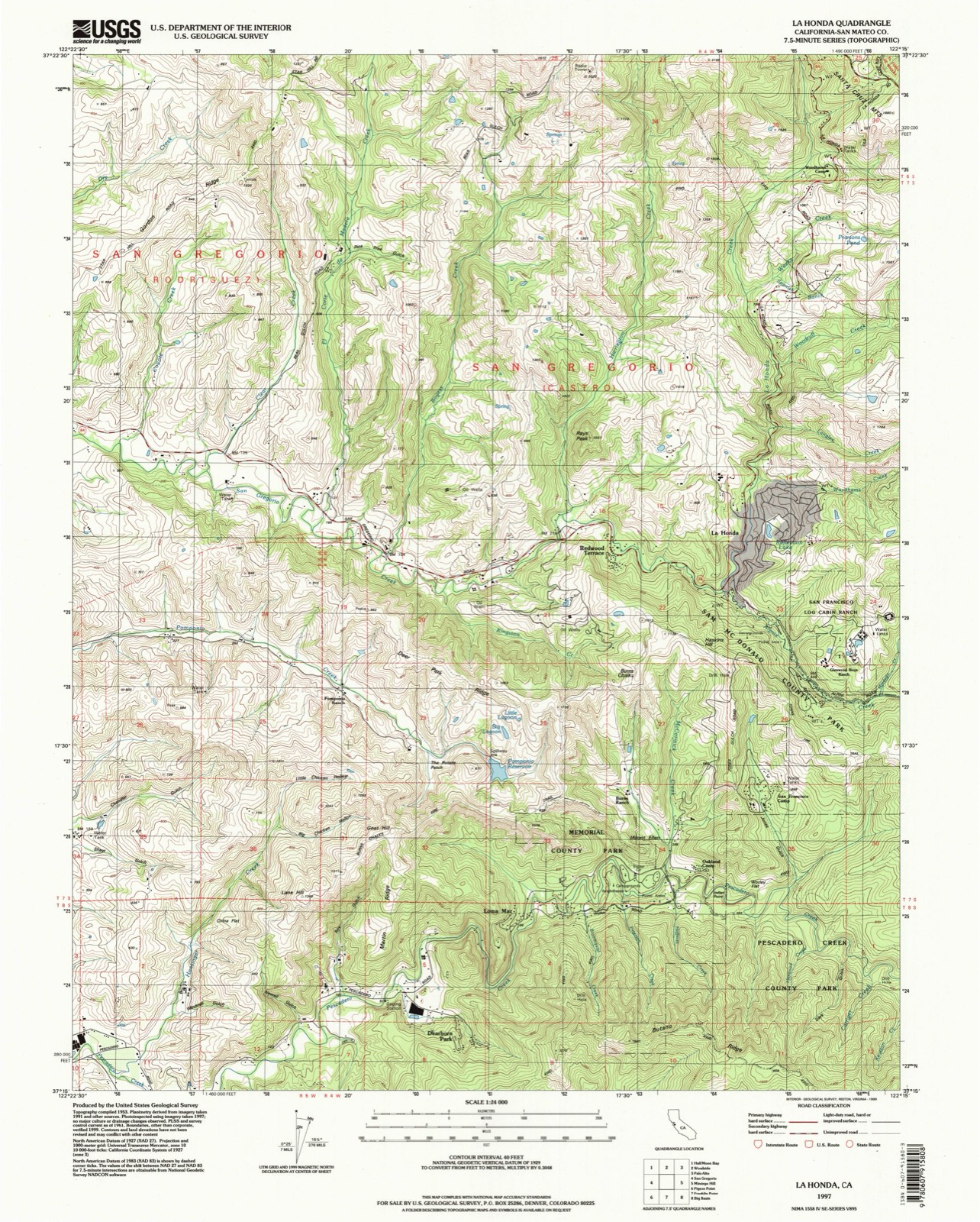 Topographic sheet of La Honda, surveyed 1997