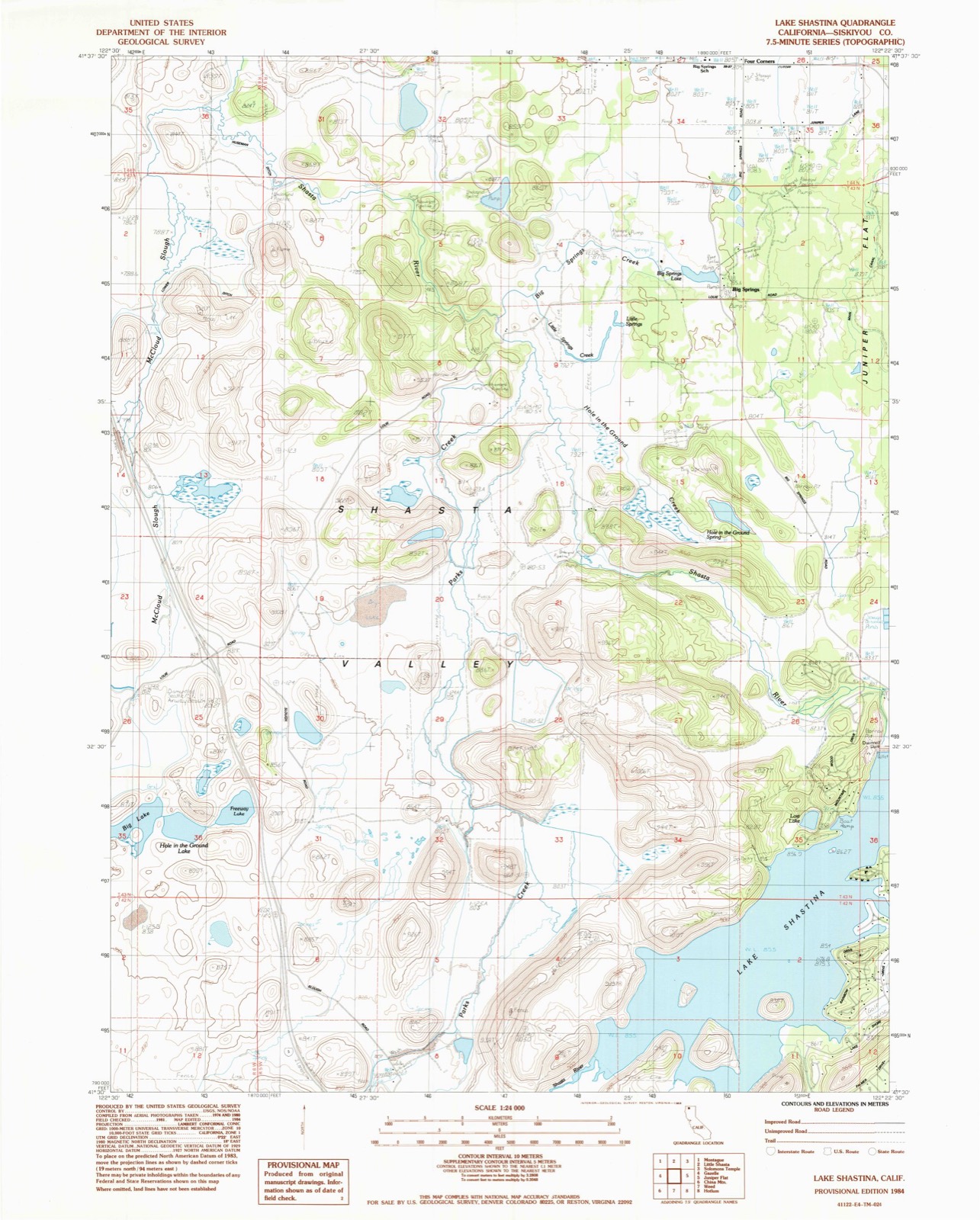 Topographic sheet of Big Springs, surveyed 1984