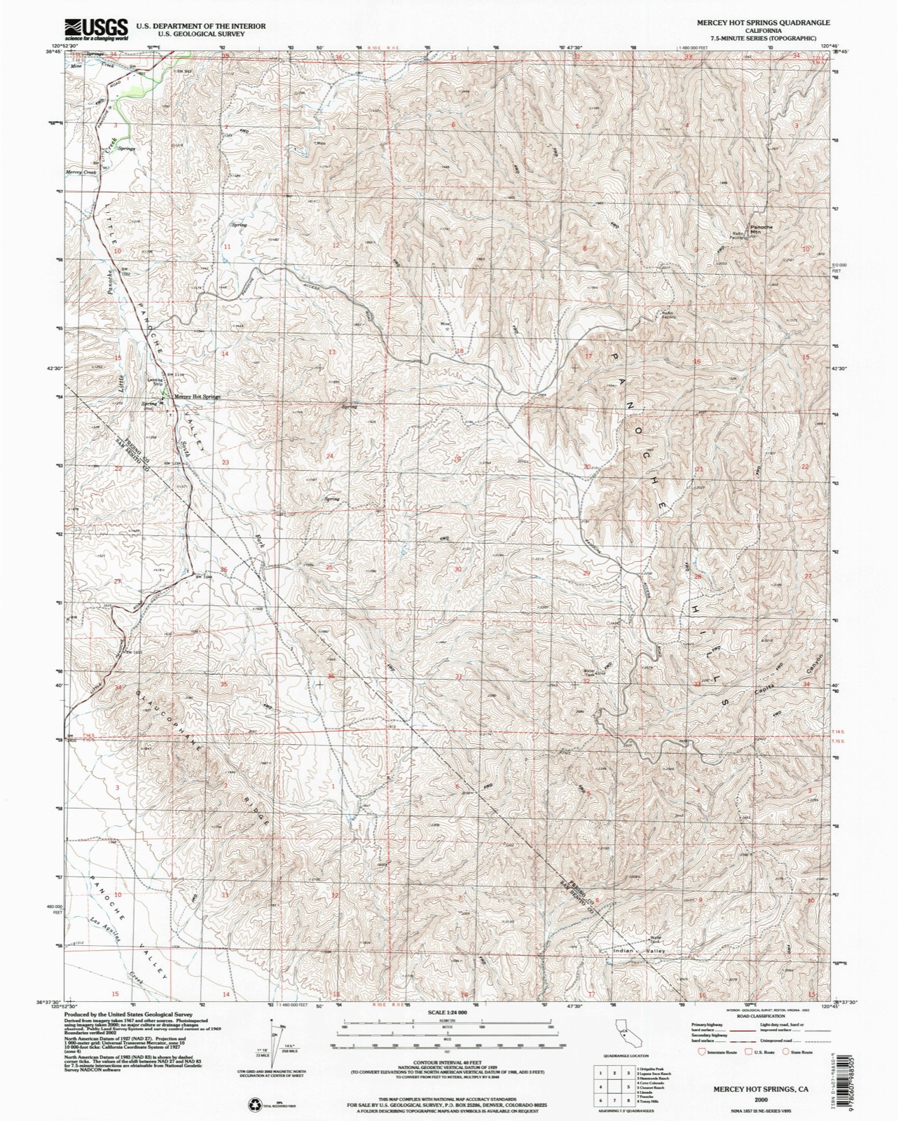 Topographic sheet of Mercey Hot Springs, surveyed 2000