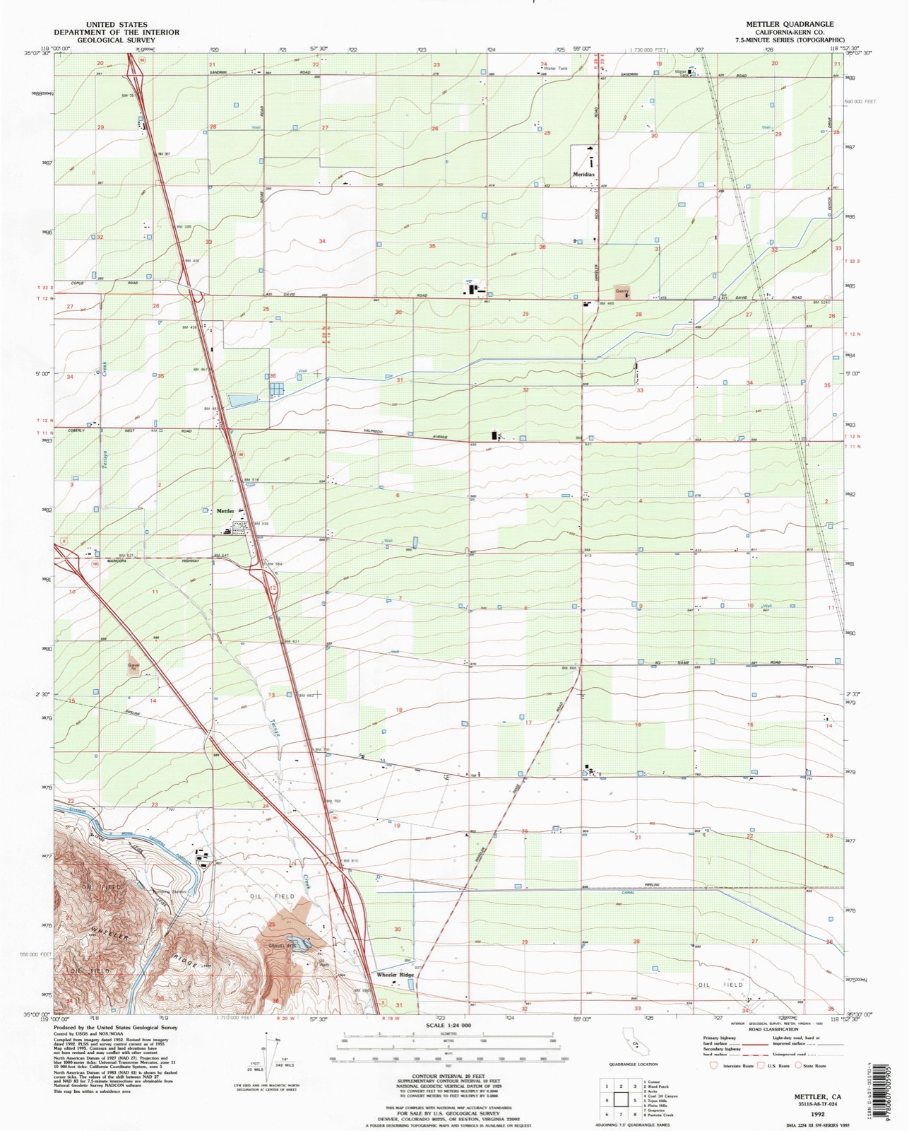 Topographic sheet of Mettler, surveyed 1992