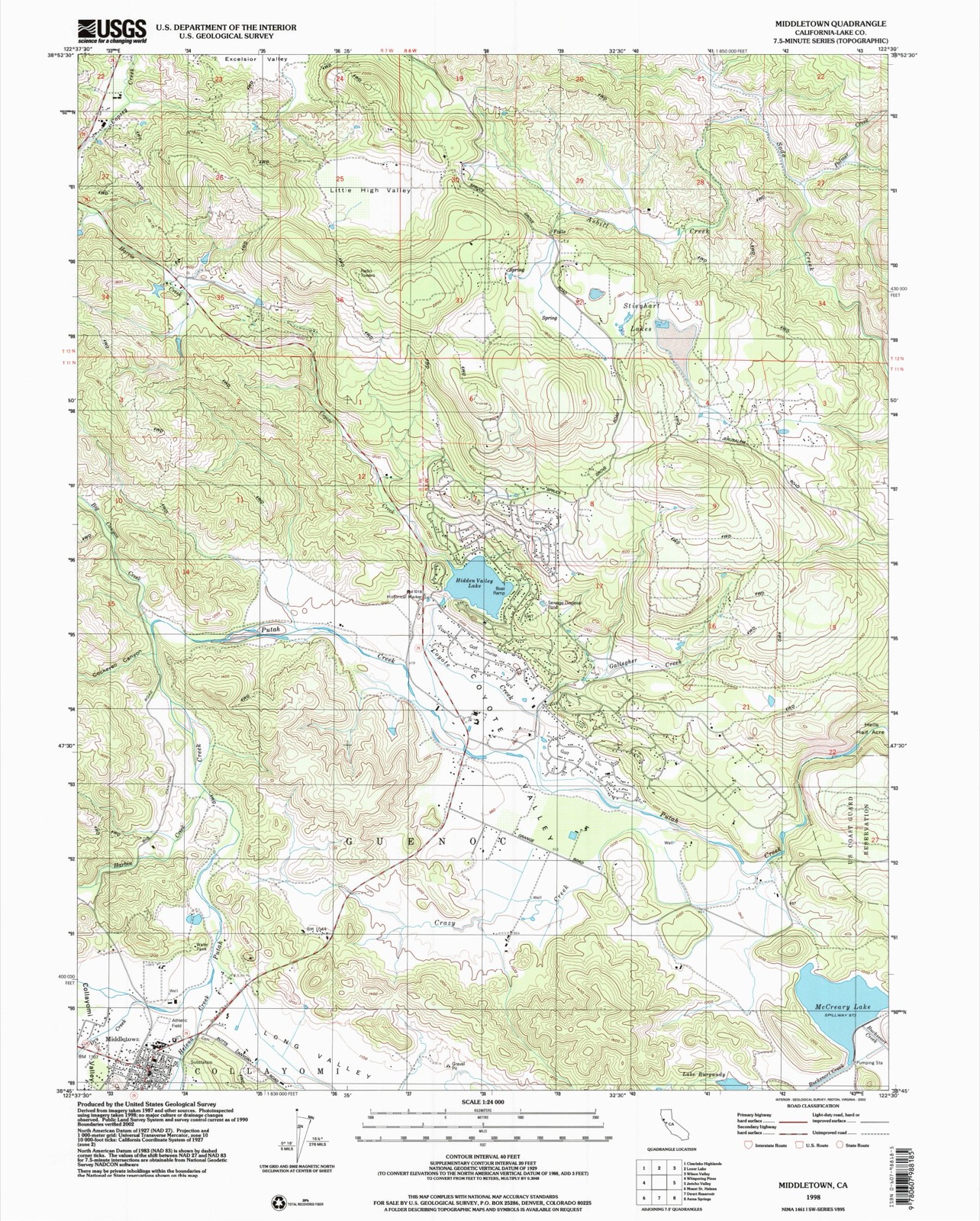 Topographic sheet of Middletown, surveyed 1998