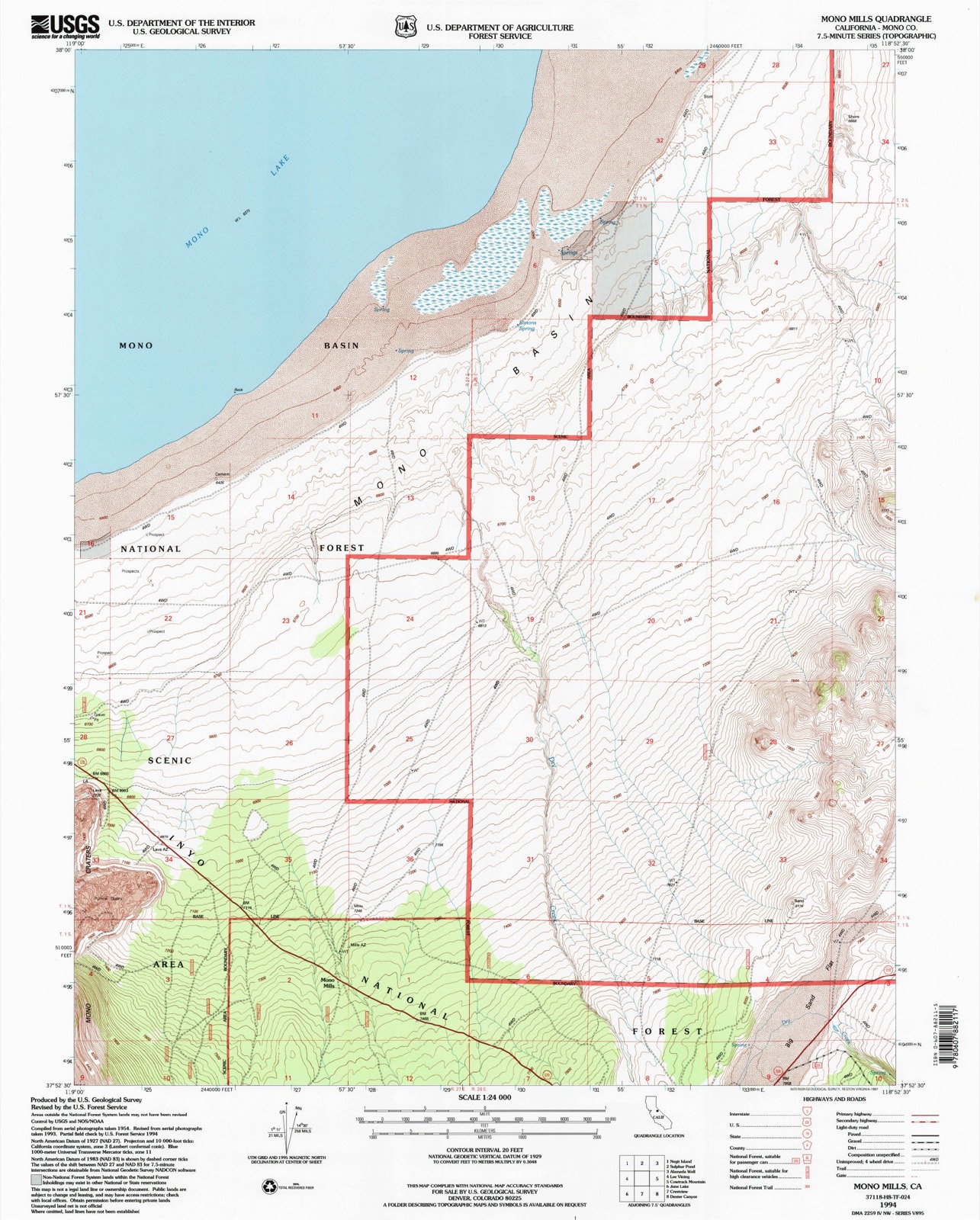 Topographic sheet of Mono Mills, surveyed 1994