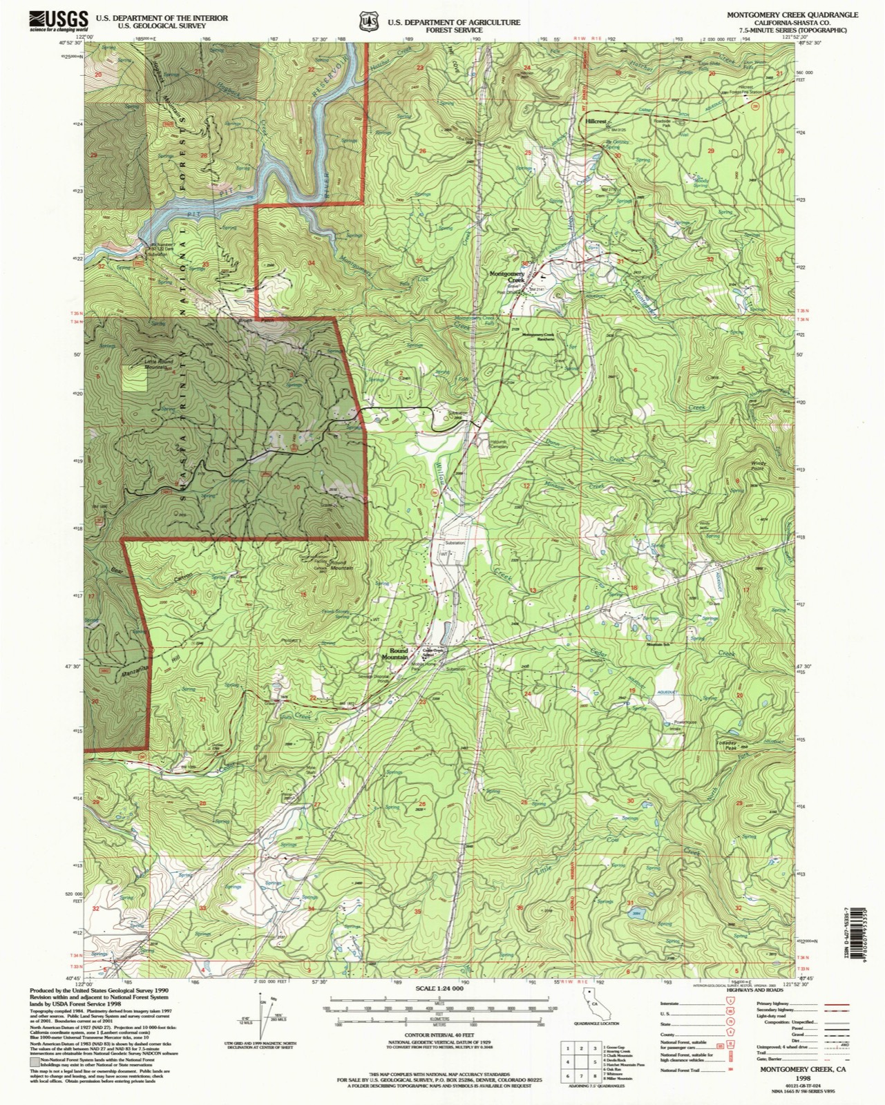 Topographic sheet of Round Mountain, surveyed 1998