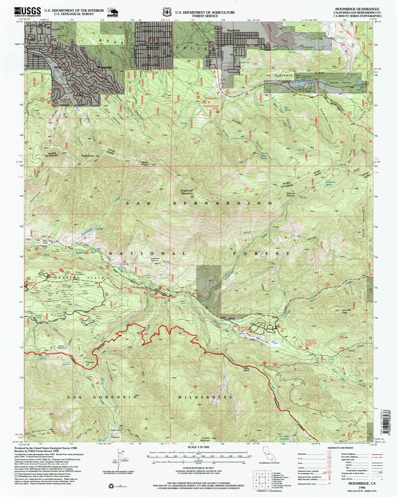 Topographic sheet of Moonridge, surveyed 1996