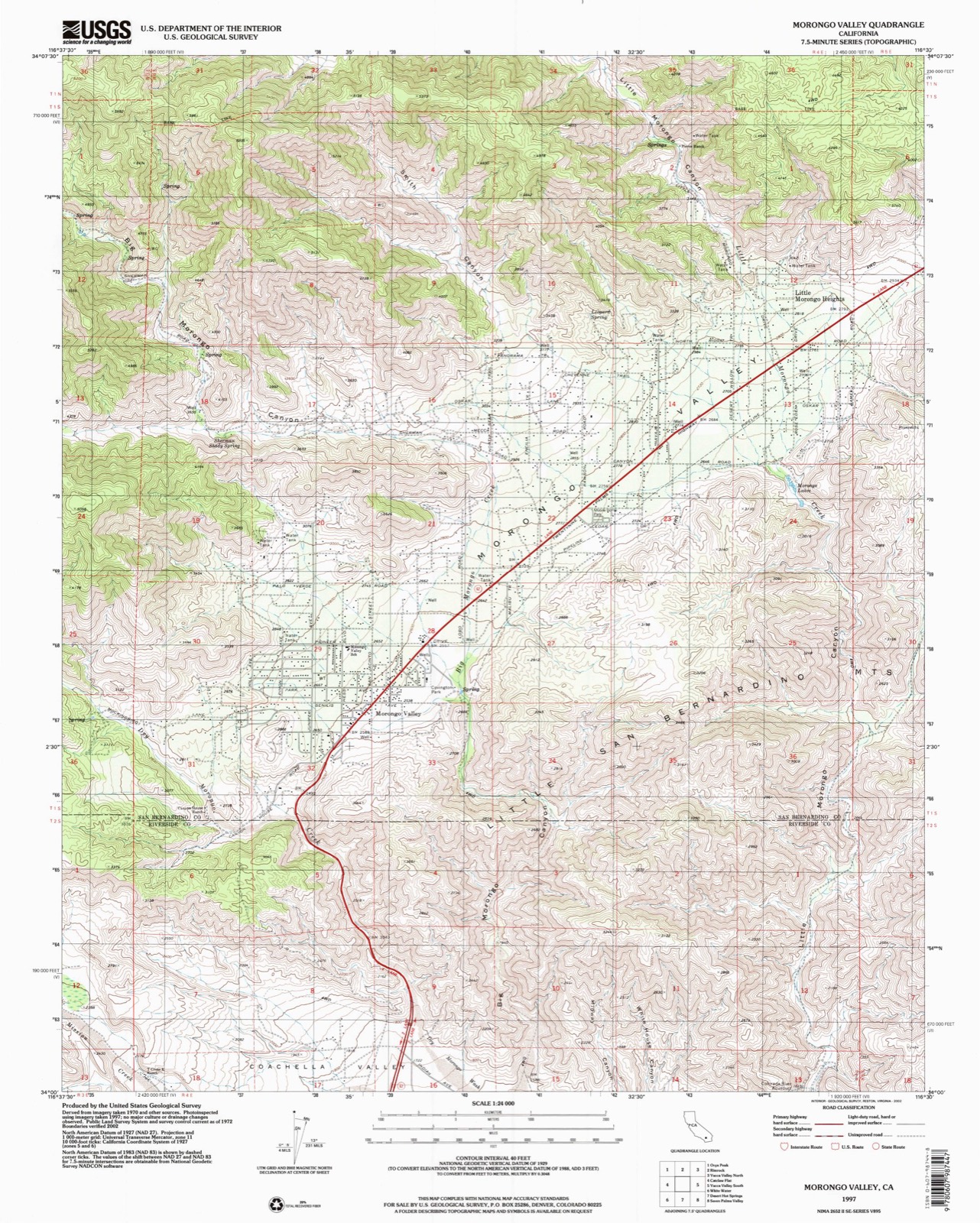 Topographic sheet of Morongo Valley, surveyed 1997