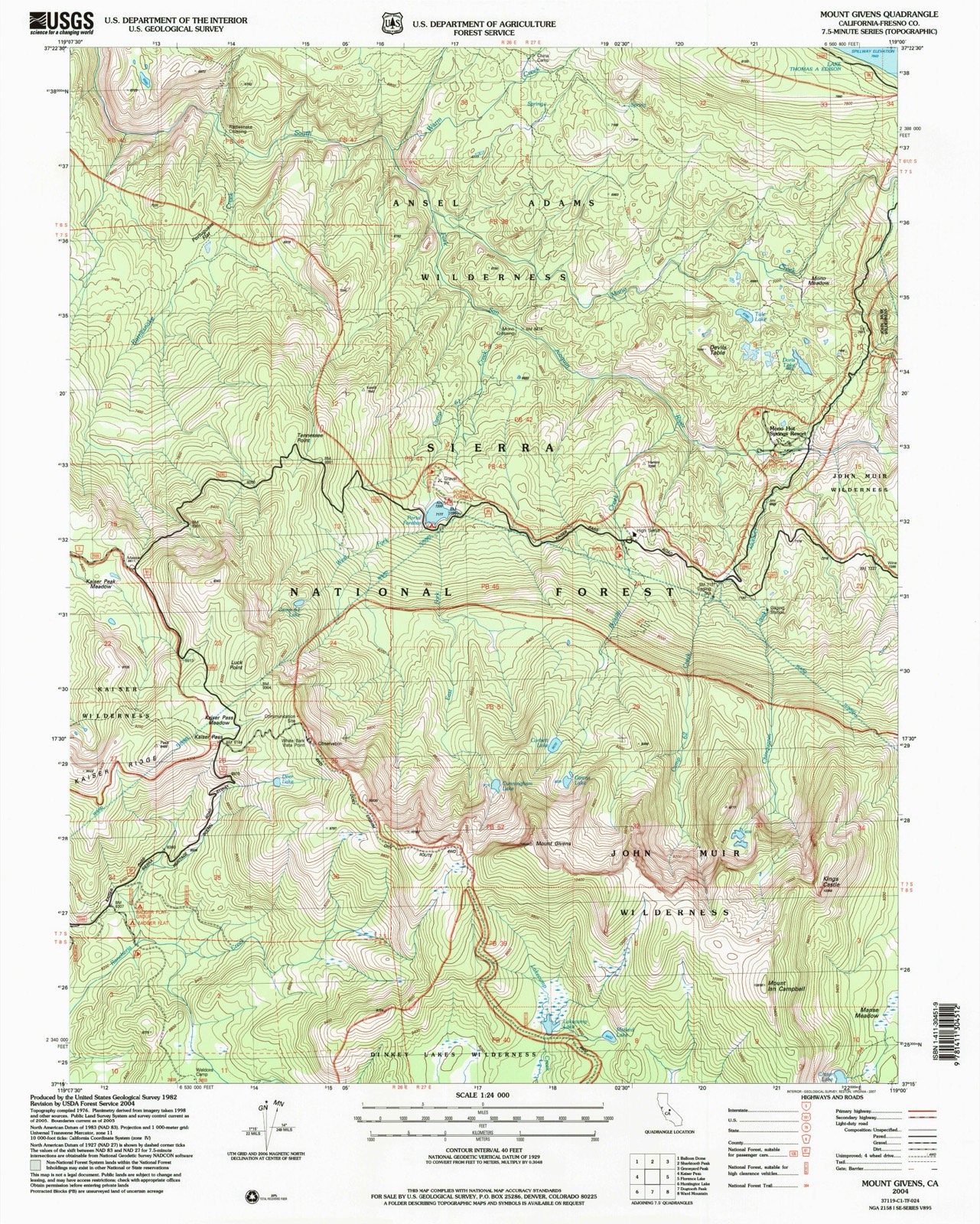 Topographic sheet of Mono Hot Springs, surveyed 2004