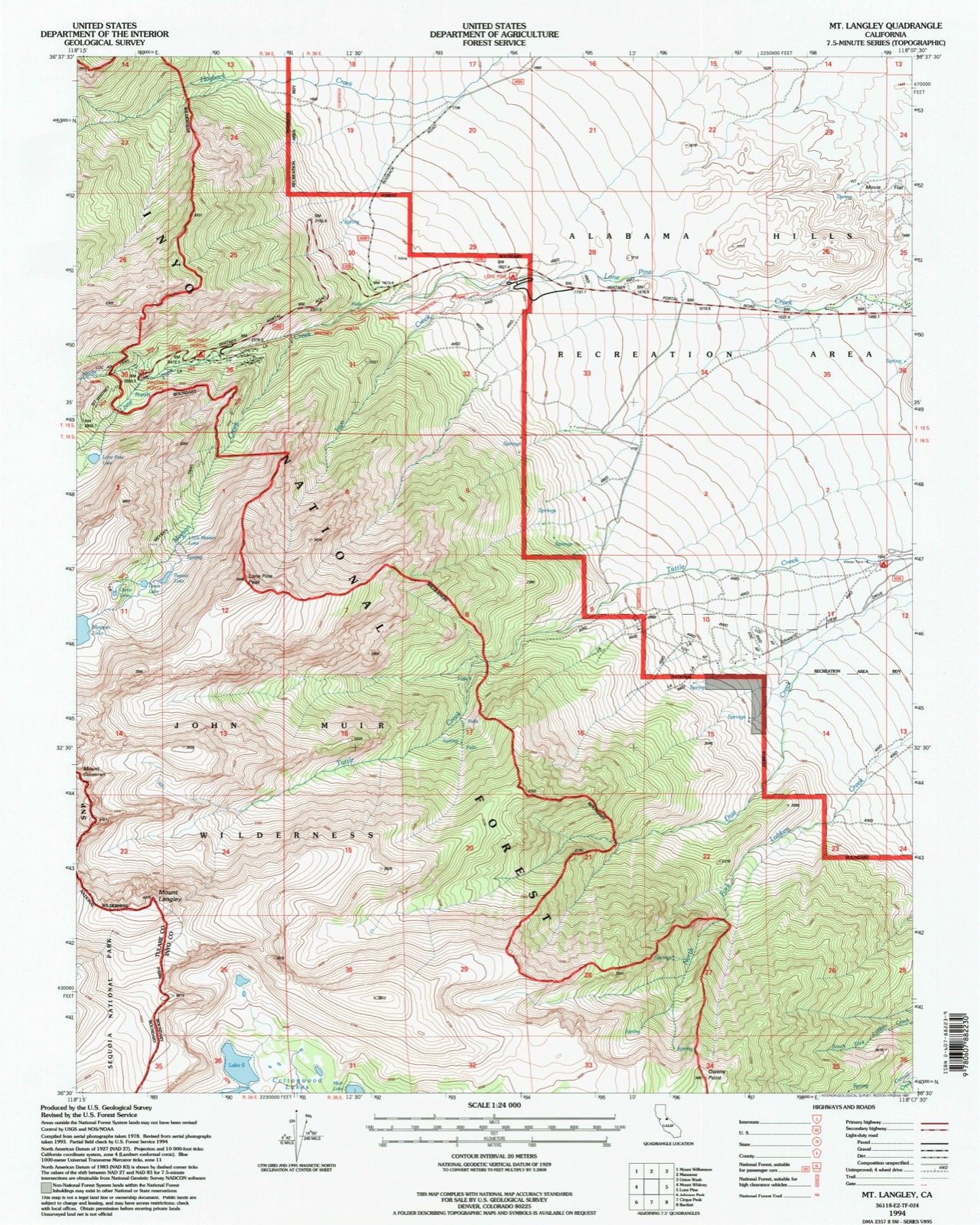 Topographic sheet of Whitney Portal, surveyed 1994