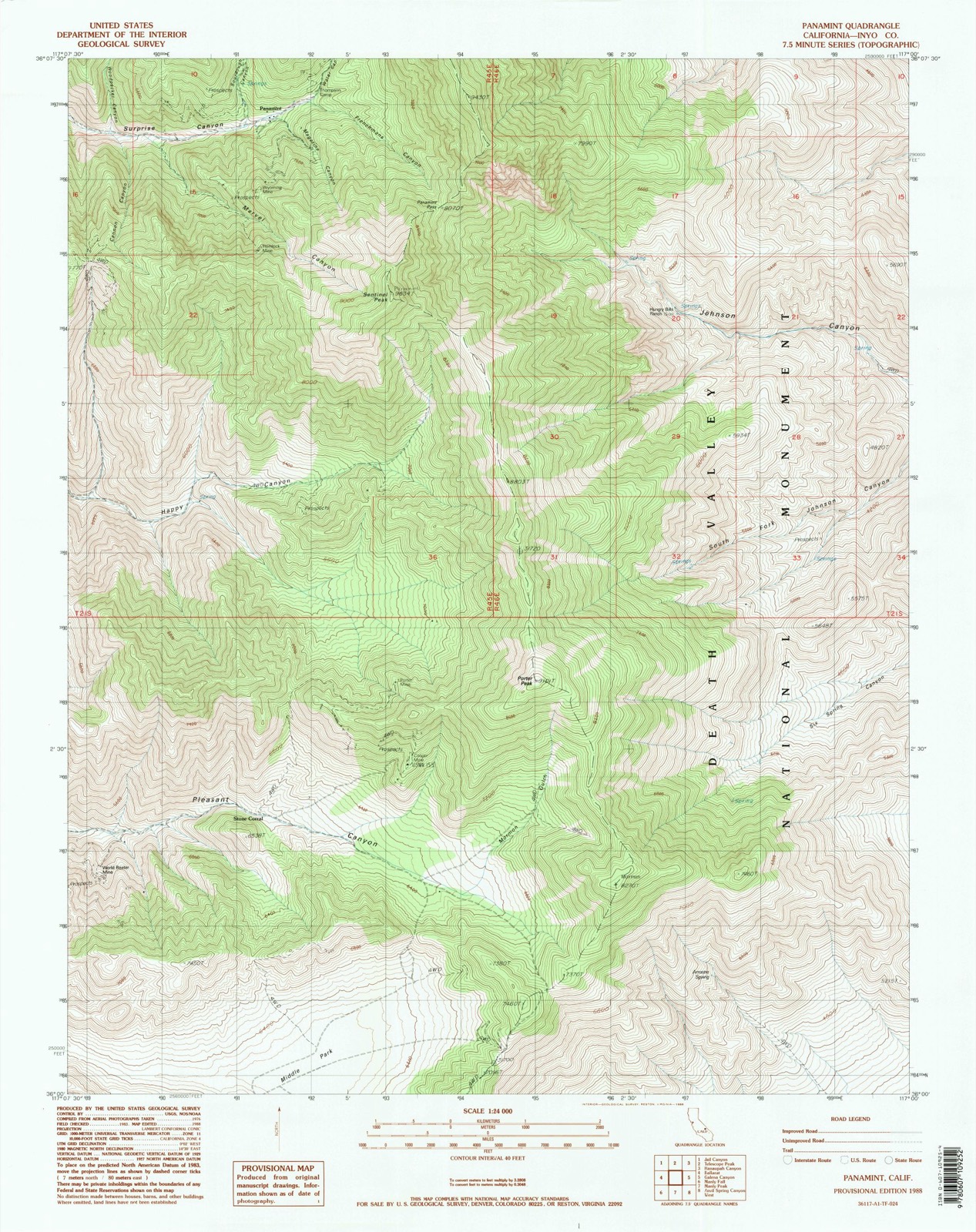 Topographic sheet of Panamint, surveyed 1988