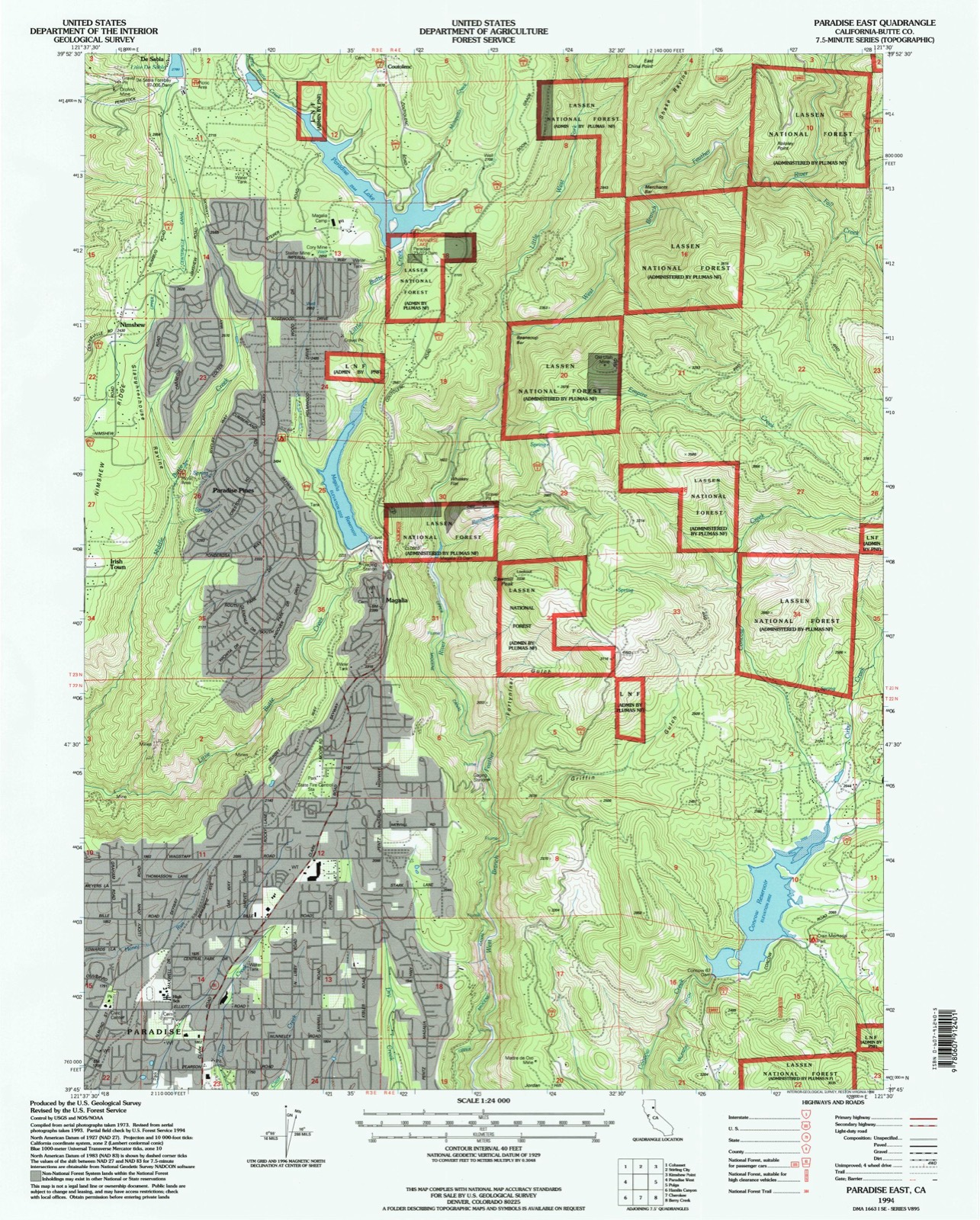 Topographic sheet of Paradise, surveyed 1994