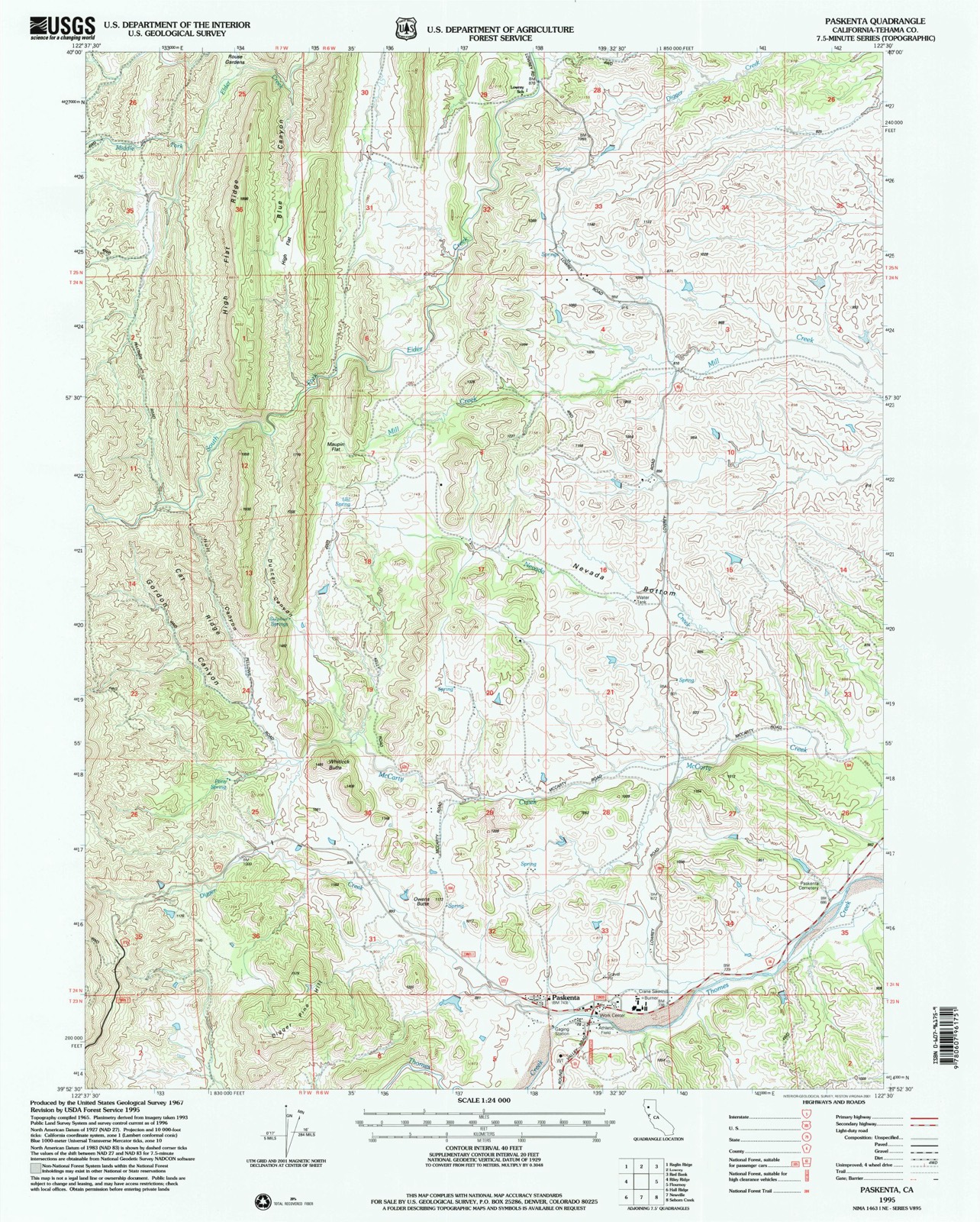 Topographic sheet of Paskenta, surveyed 1995