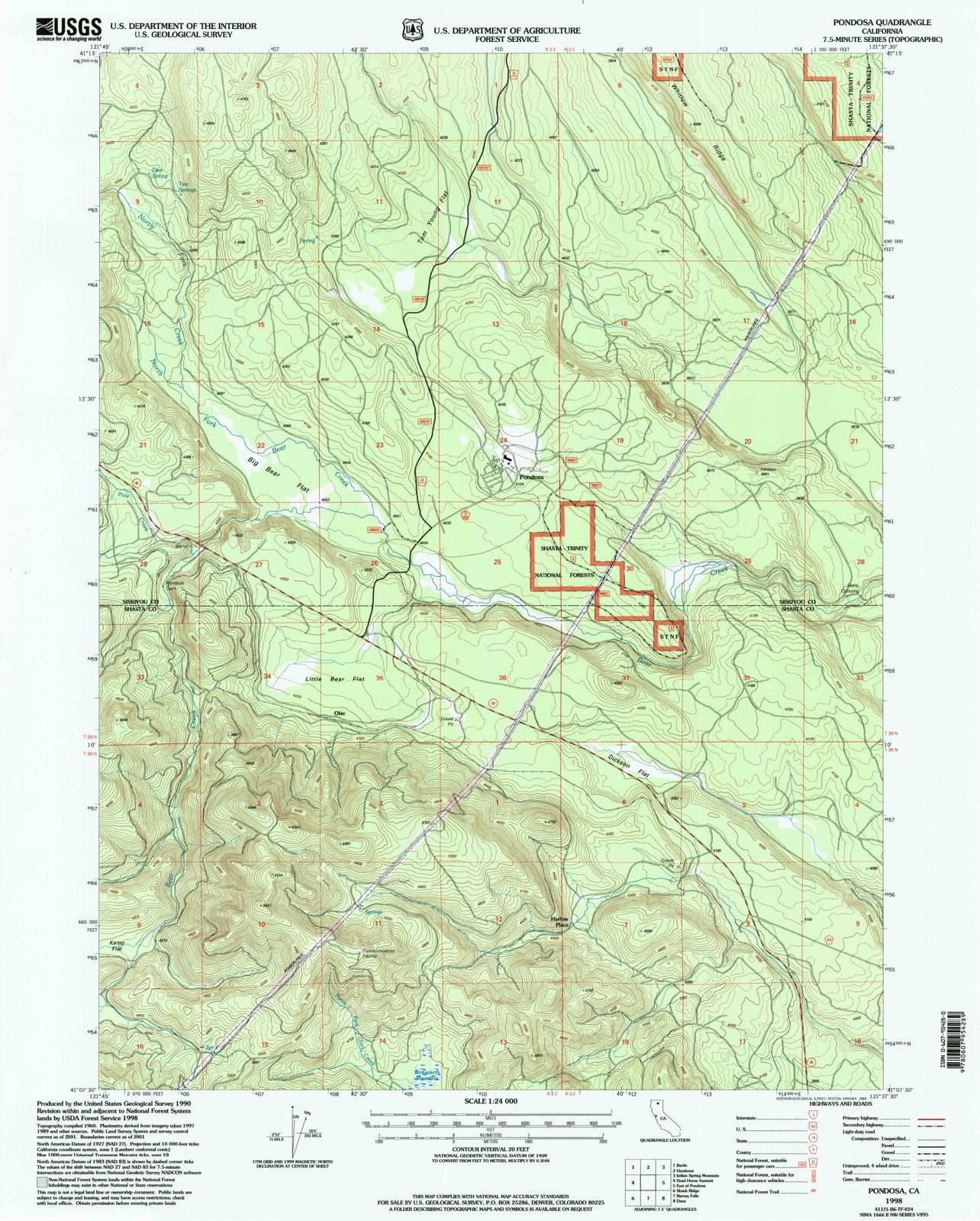 Topographic sheet of Pondosa, surveyed 1998