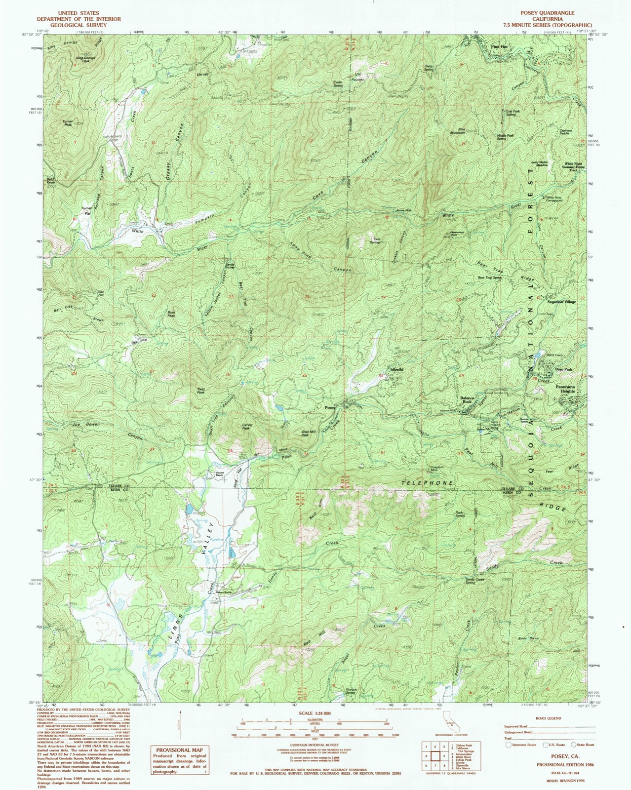 Topographic sheet of Poso Park, surveyed 1986