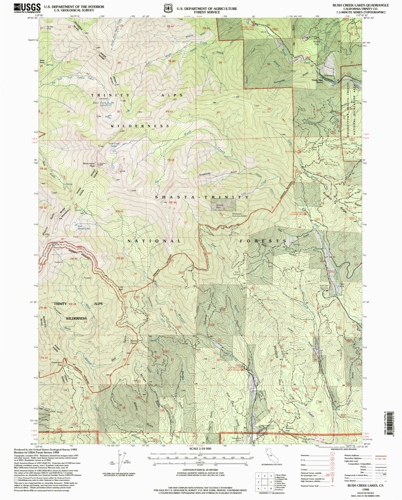 Topographic sheet of Trinity Alps, surveyed 1998