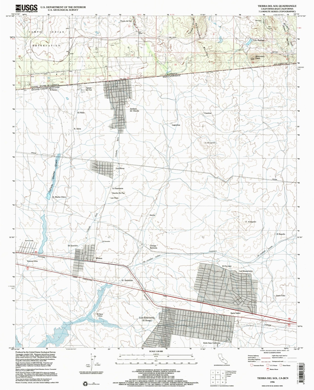 Topographic sheet of Tierra del Sol, surveyed 1996