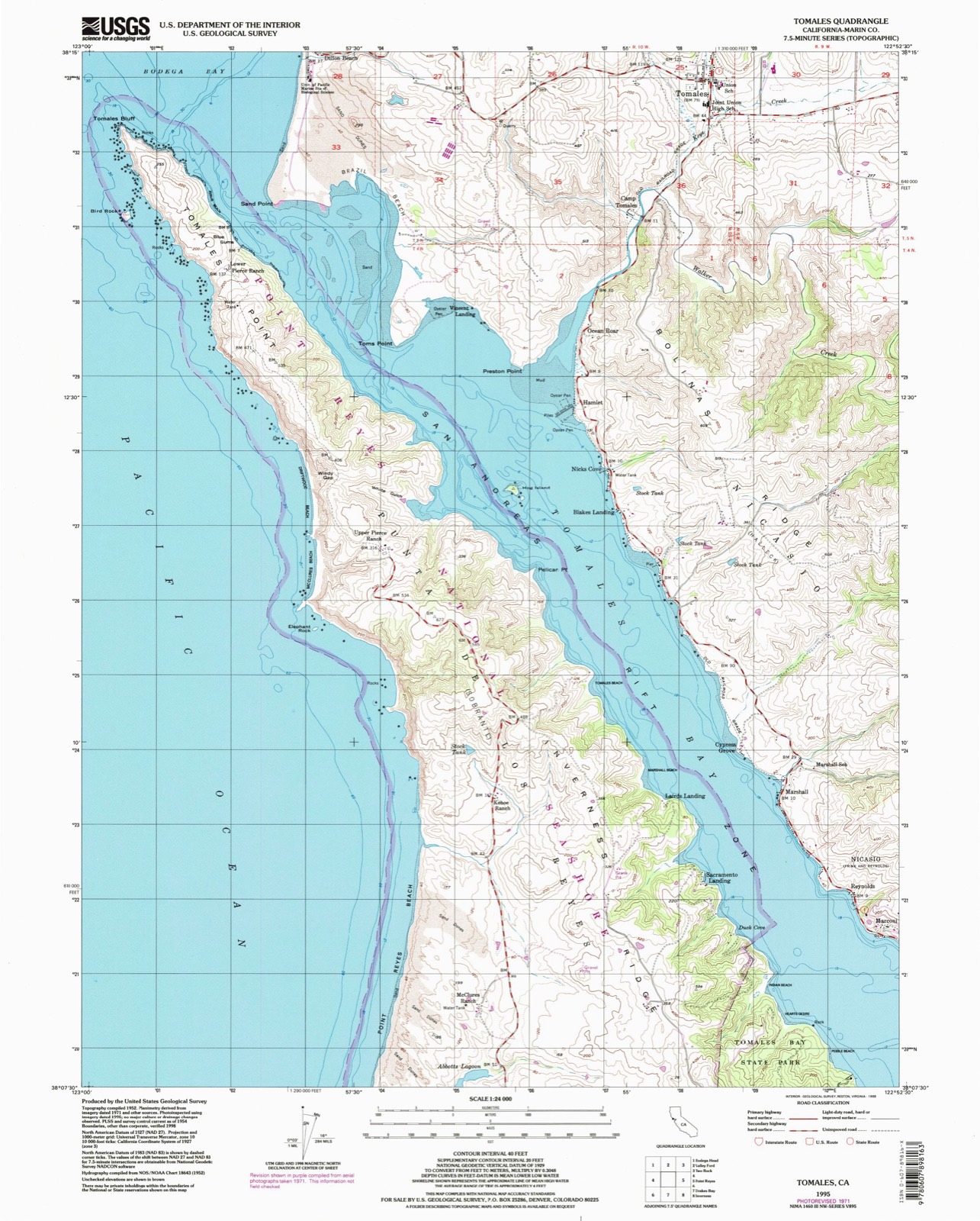 Topographic sheet covering Pierce Ranch, surveyed 1995