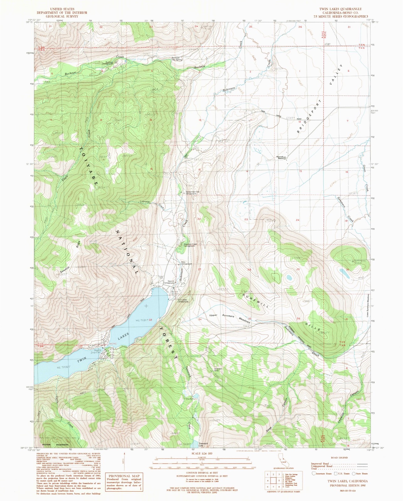 Topographic sheet of Twin Lakes, surveyed 1990