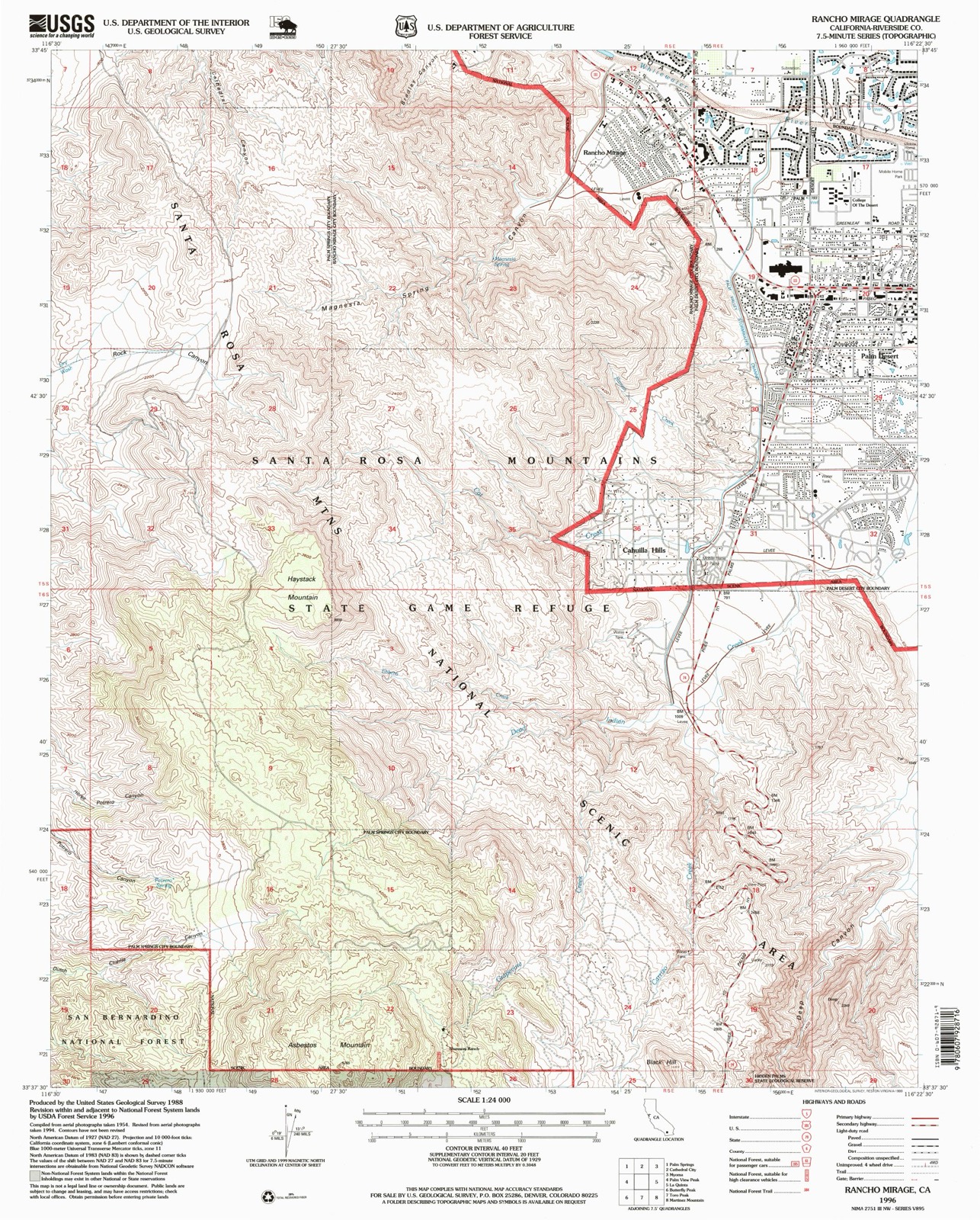 Topographic sheet of Rancho Mirage, surveyed 1996
