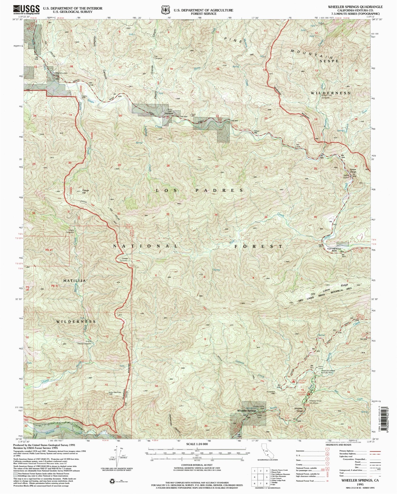Topographic sheet of Wheeler Springs, surveyed 1995