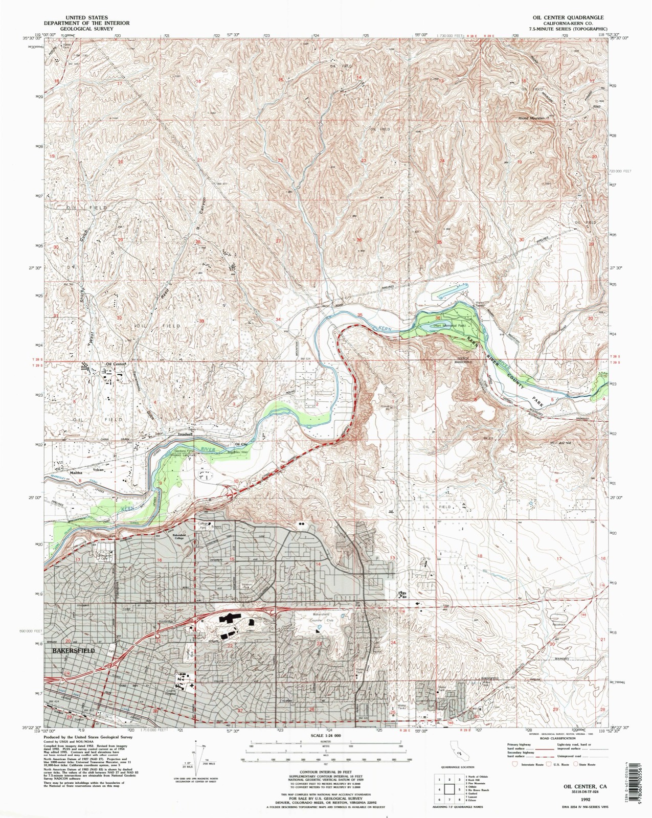 Topographic sheet of Hillcrest, surveyed 1992